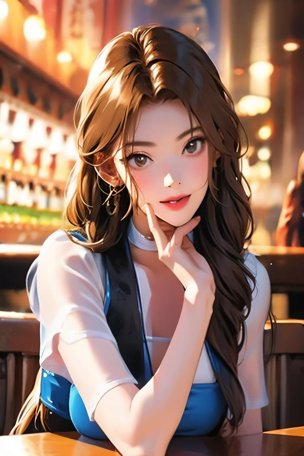 Bar girl drinking beer