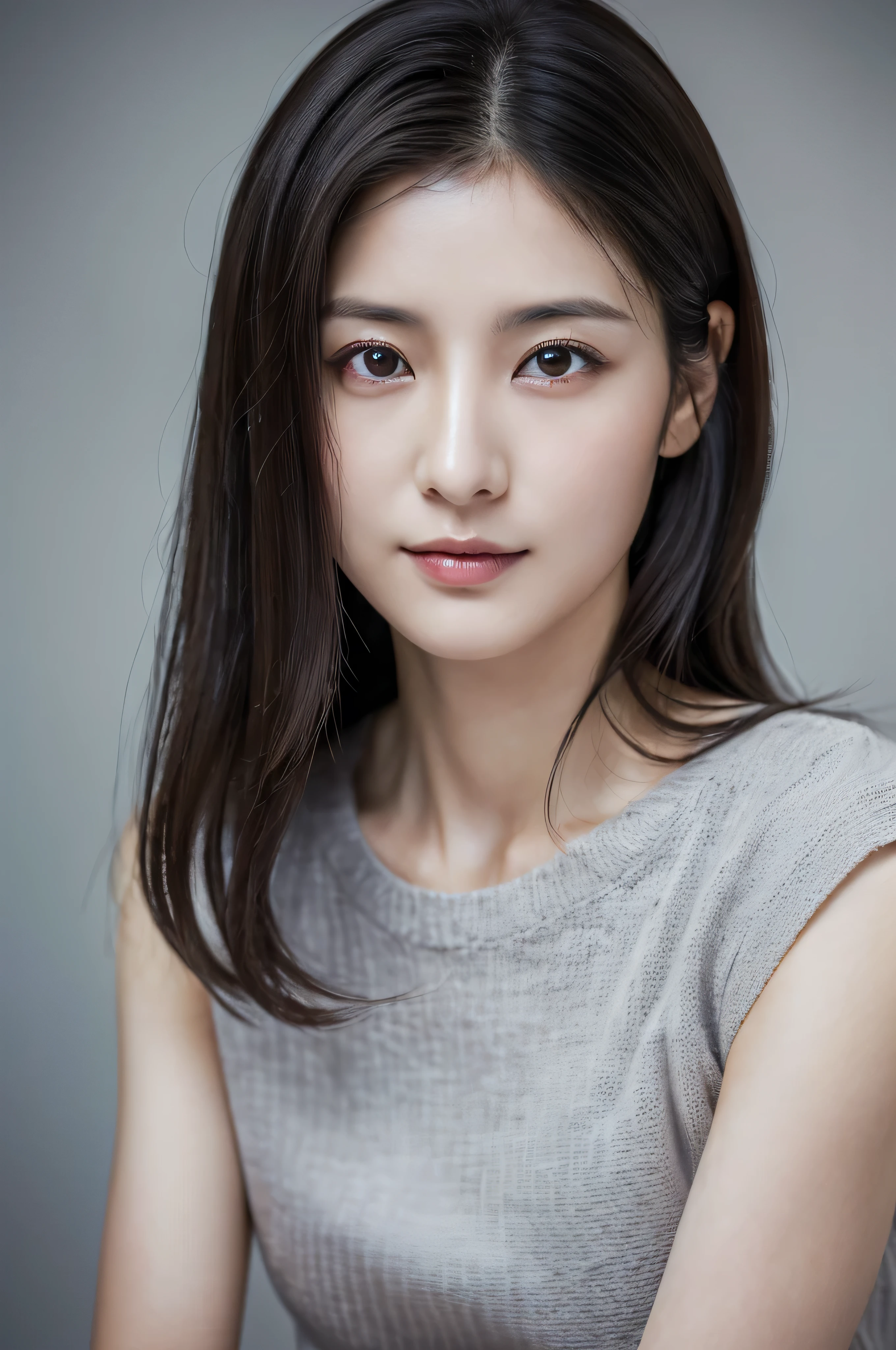 (masterpiece:1.3), (Photorealsitic, Raw photography, top-quality: 1.4), Skinny Japanese woman, 30 years old, (1girl in), (Lifelike face), detailed face, detailed eyes, (A dark-haired, Long hair:1.3), (real looking skin), (silver camisole), Ultra high resolution, A hyper-realistic, high-detail,