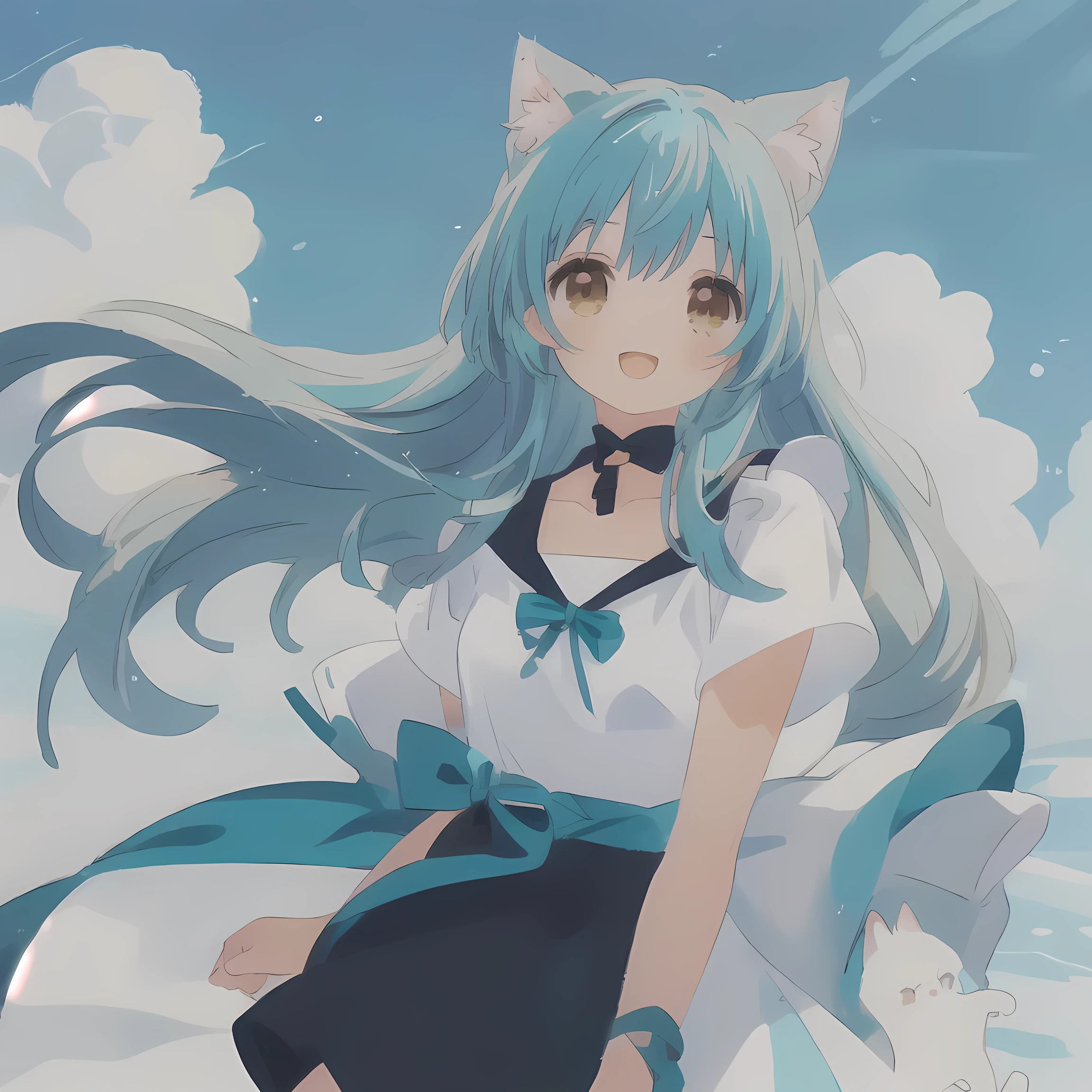 happy anime girl with gray hair and brown eyes and a white top, beautiful anime catgirl, very beautiful anime cat girl, cute anime catgirl, anime catgirl, anime girl with cat ears, anime girl with teal hair, anime moe artstyle, anime artstyle, anime cat, anime style 4 k, anime style. 8k