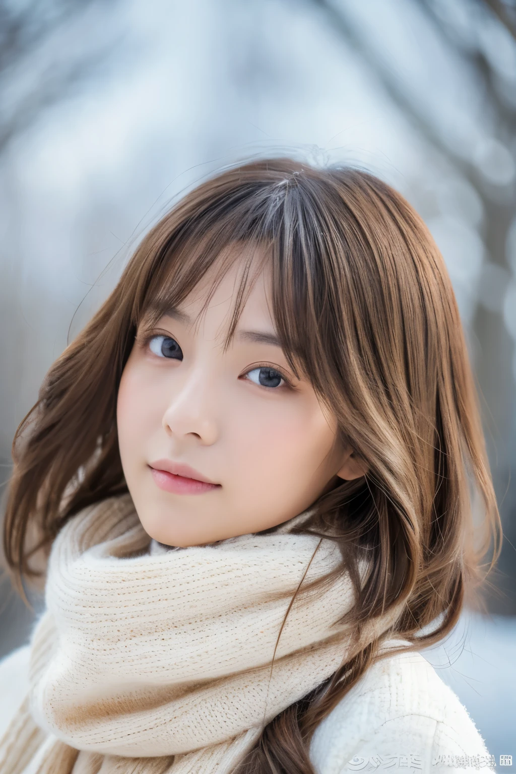 Young japanese lady, 30s, White background, It features a simple background, white-brown hair, slender, 4K, in 8K, High quality, Beauty, Beautiful eyes, It features a simple, High resolution,1 person,Beautiful skins,Beautiful skin,Winters dressed,Winters