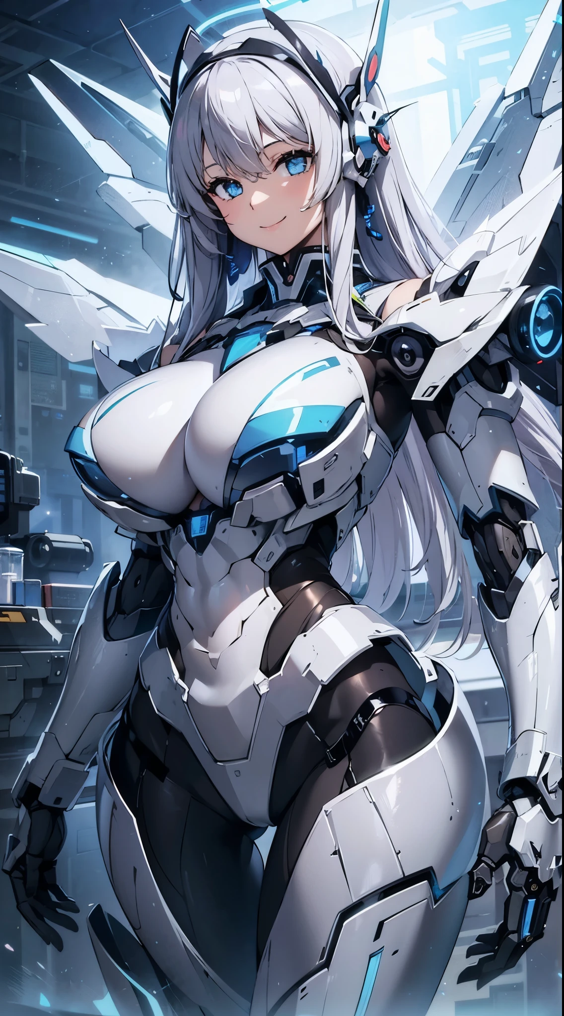 Blue shining mechanical eyes、A kind smile