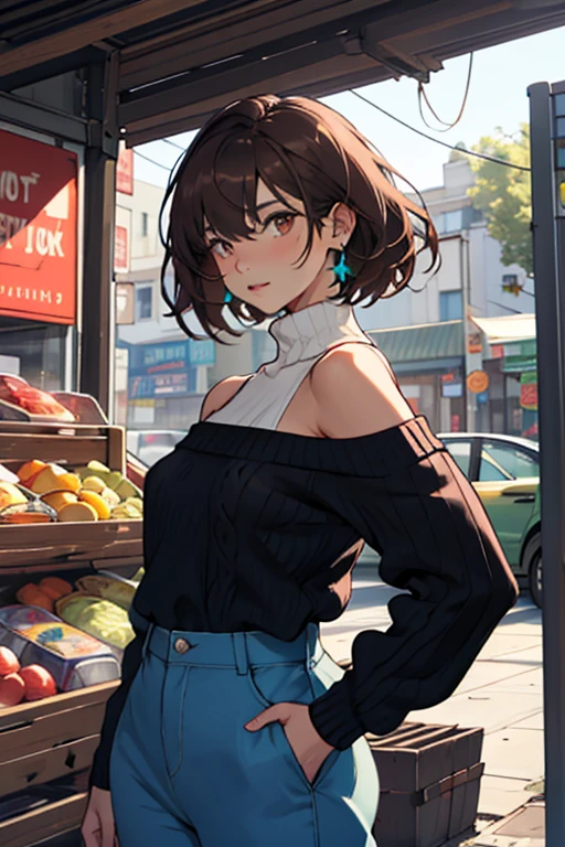 masterpiece, drink, woman drinking drink, high resolution, best quality, 1girl, solo, breasts, looking at viewer, collarbone, large breasts, medium breasts, official style, park, cherry blossom, tank top, white shirt, blue shorts,