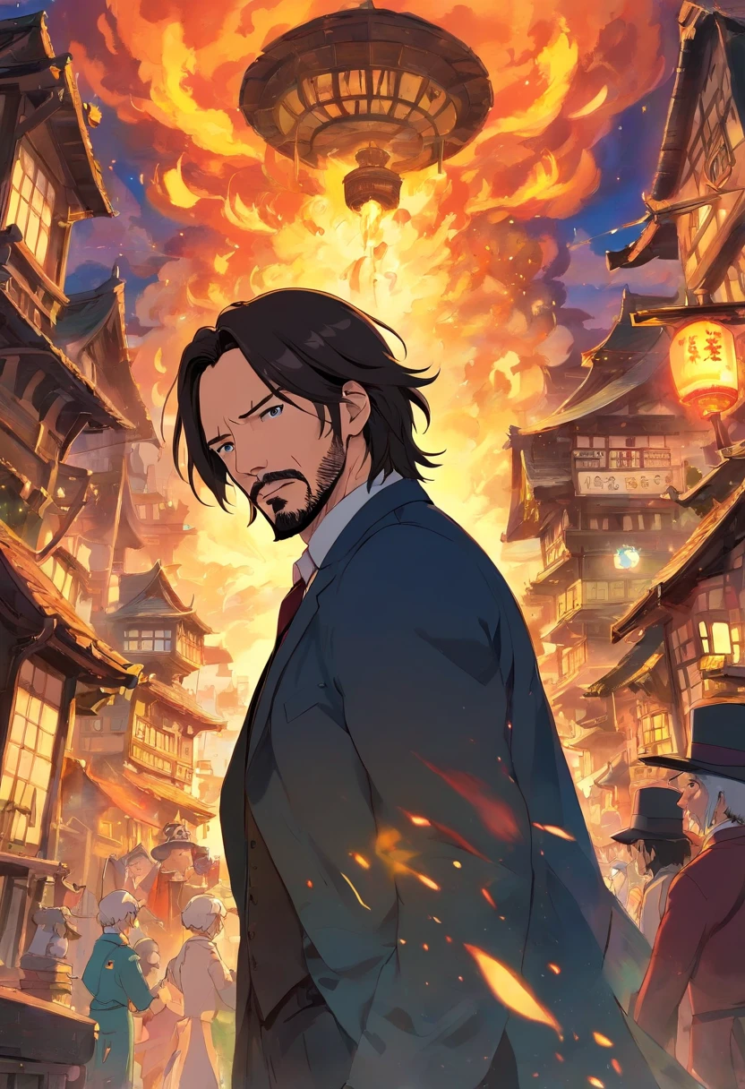 John Wick in "howl's moving castle",at china,Ghibli,Directed by Hayao Miyazaki,Starring Keanu Reeves,