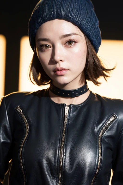 (
(8k:1.27), highest quality, masterpiece, Ultra-high resolution:1.2) beautiful日本人女性の写真
(beautiful:1.1) (Sci-fi warrior woman:1.1) Space Soldier, (Beanie:1.61) (leather jacket:1.21) (choker) (short hair) Complex and elegant, Fantasy, detailed, By Greg Rutkowski and Alfons Mutch『ometric』, Gradient lighting