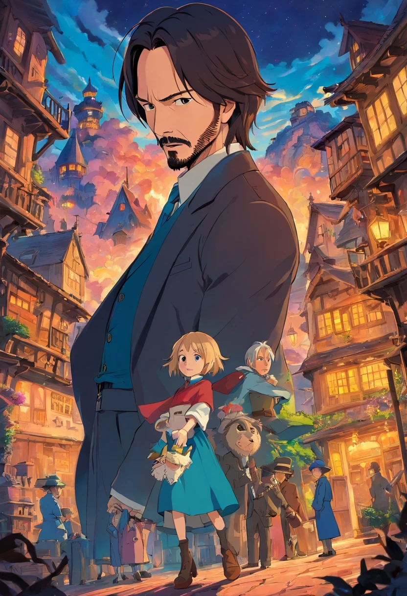 John Wick in "howl's moving castle",Directed by Hayao Miyazaki,Studio Ghibli production,Starring Keanu Reeves,