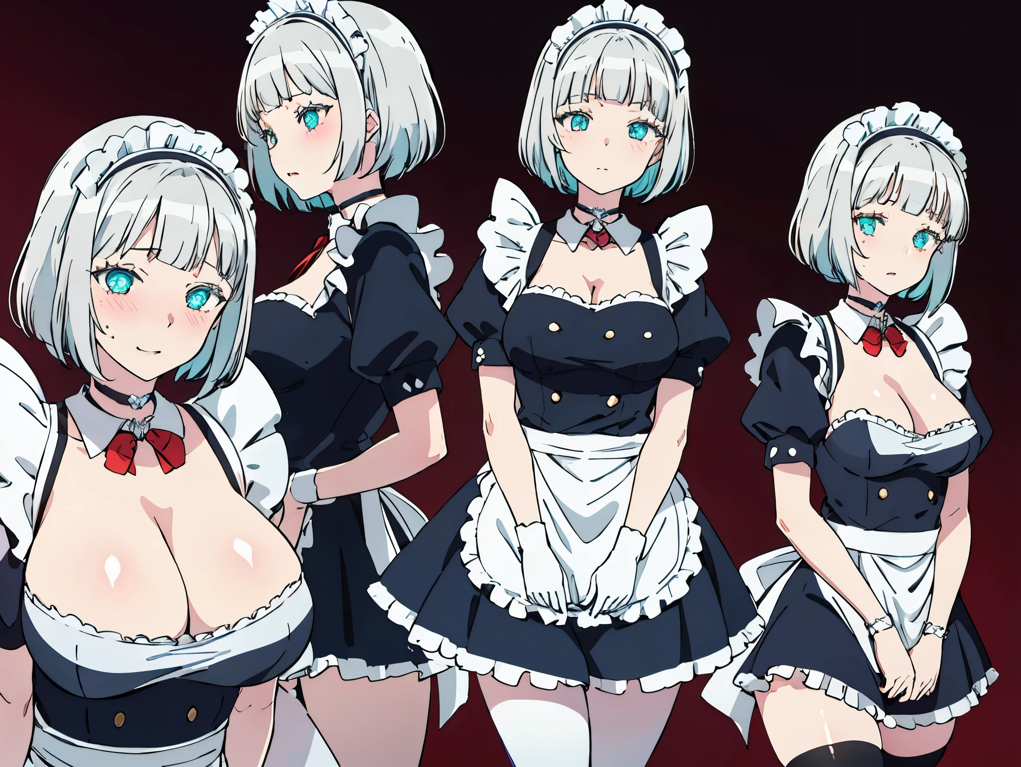 1 girl,AnnaNishikinomiya, white hair, aqua eyes, short hair, black hairband, choker, large breasts,
BREAK (maid,maid headdress, maid apron, blue bow:1.2), BREAK medium shot , angled shot from the side , from below,
BREAK ((anime girl)), best quality, expressive eyes, perfect face, (masterpiece), best quality, expressive eyes, perfect face, ((best quality)), ((ultra-detailed)), ((an extremely delicate and beautiful)), perfect eyes, perfect body, ((details pupils)), ((detailed pupils)), ((synmetry eyes)), beautiful eyes, ((thick thighs)), shiny skin, soft skin, ((synmetry body)), ((perfect body)),perfect hands, perfect anatomy),