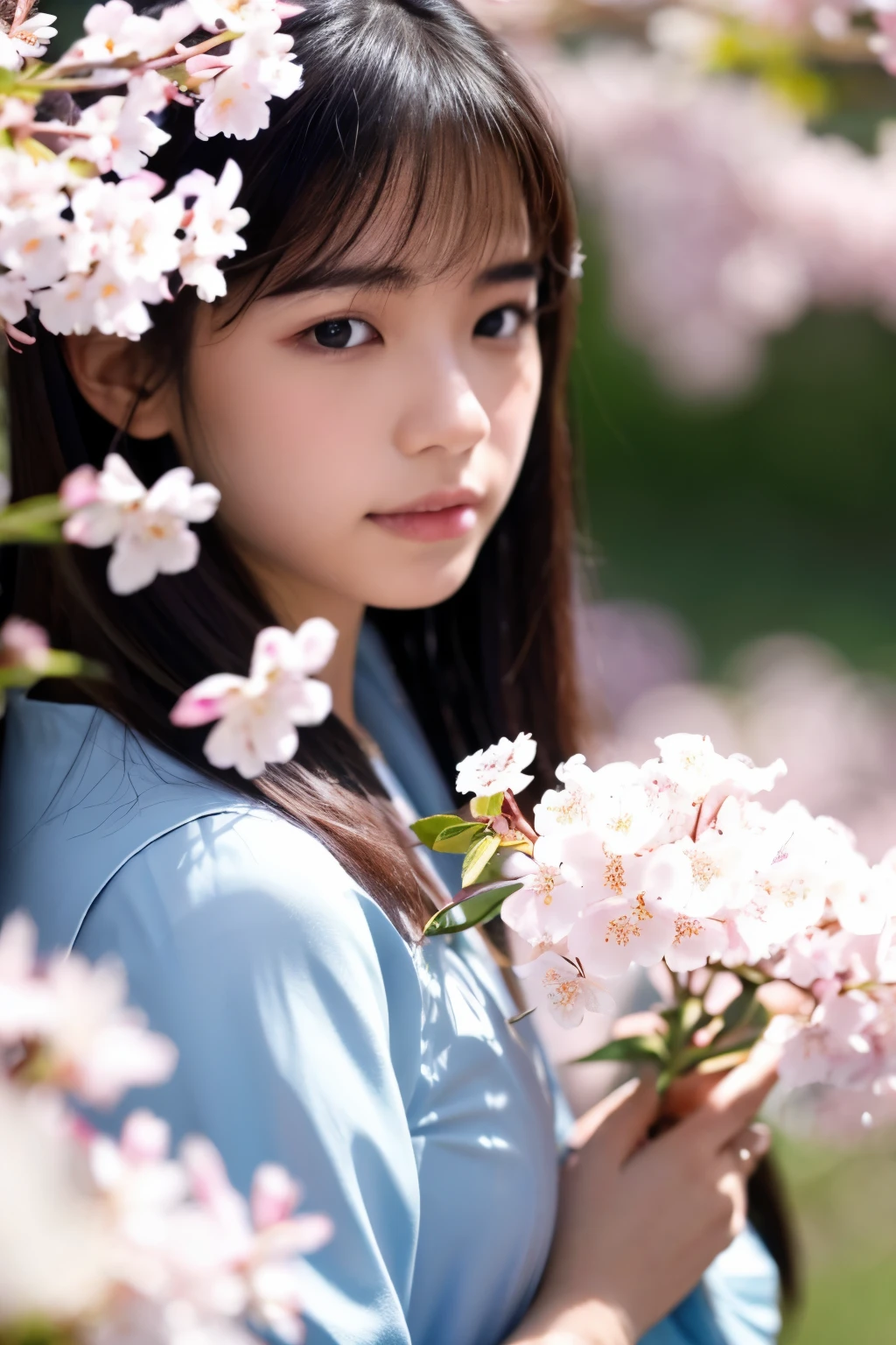 [[[stormの中]]],cherry blossoms、storm、petal、blow off,画像全体にはpetalが舞う。