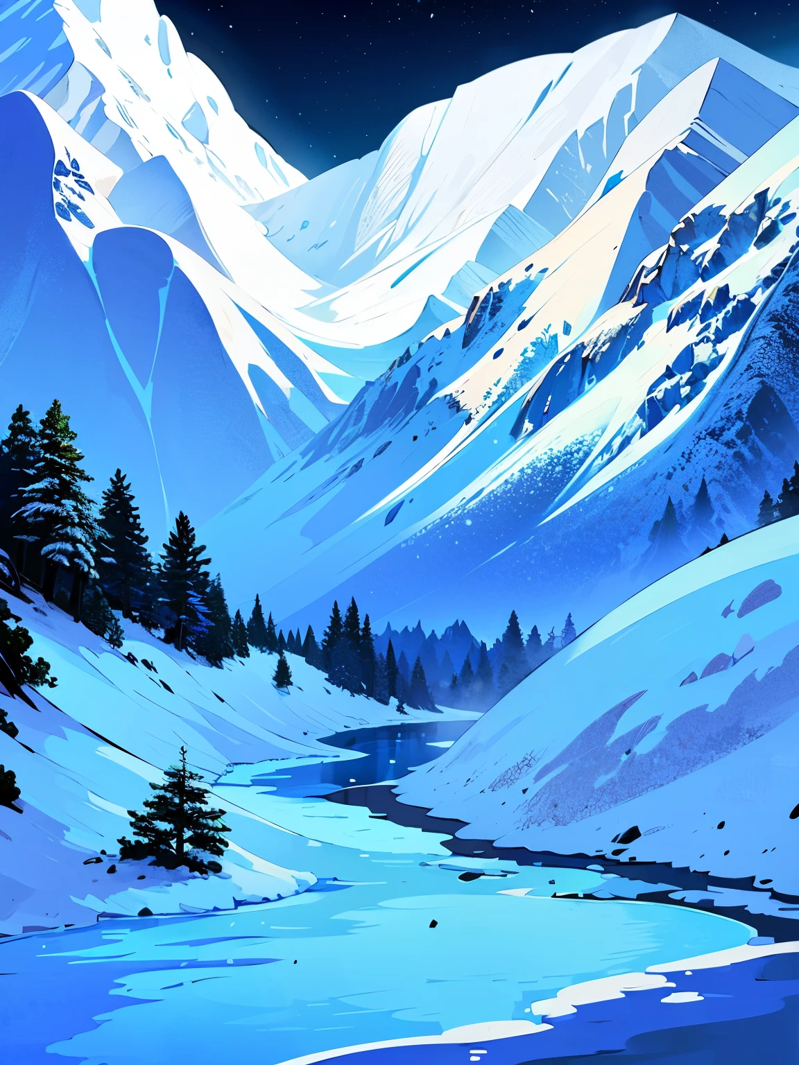 heavy snowstorm in the deep night,((There are no people)),Nobody is here,((there are no artifact)),((Snowy himalayas mountain with a severe snowstorm)),There is no road,No buildings,Nature,High quality,Detailed