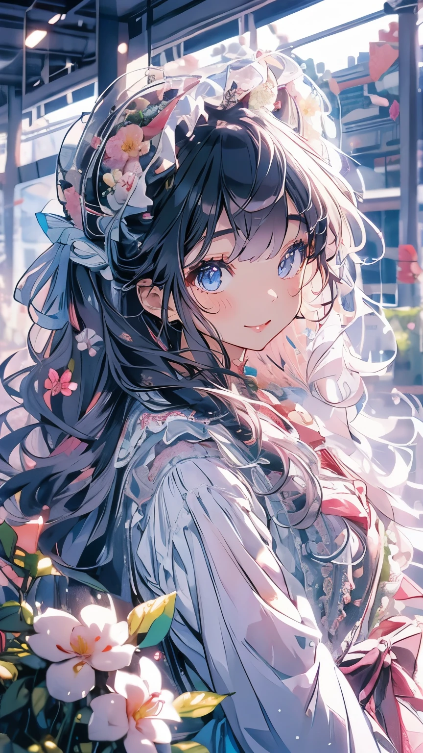 Anime girl with long hair and flowers in her hair - SeaArt AI