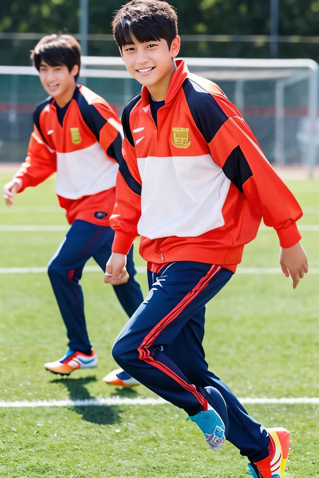 Cute and handsome Japanese high school boys from the soccer club are running around with their dicks bulging