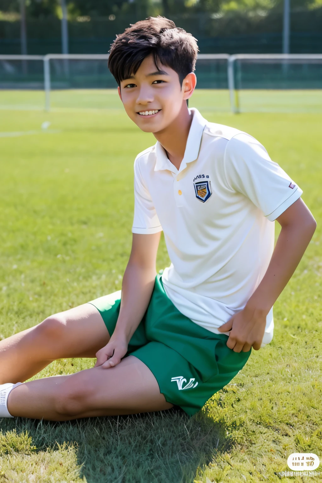 A high school boy from the soccer club covered in lotion