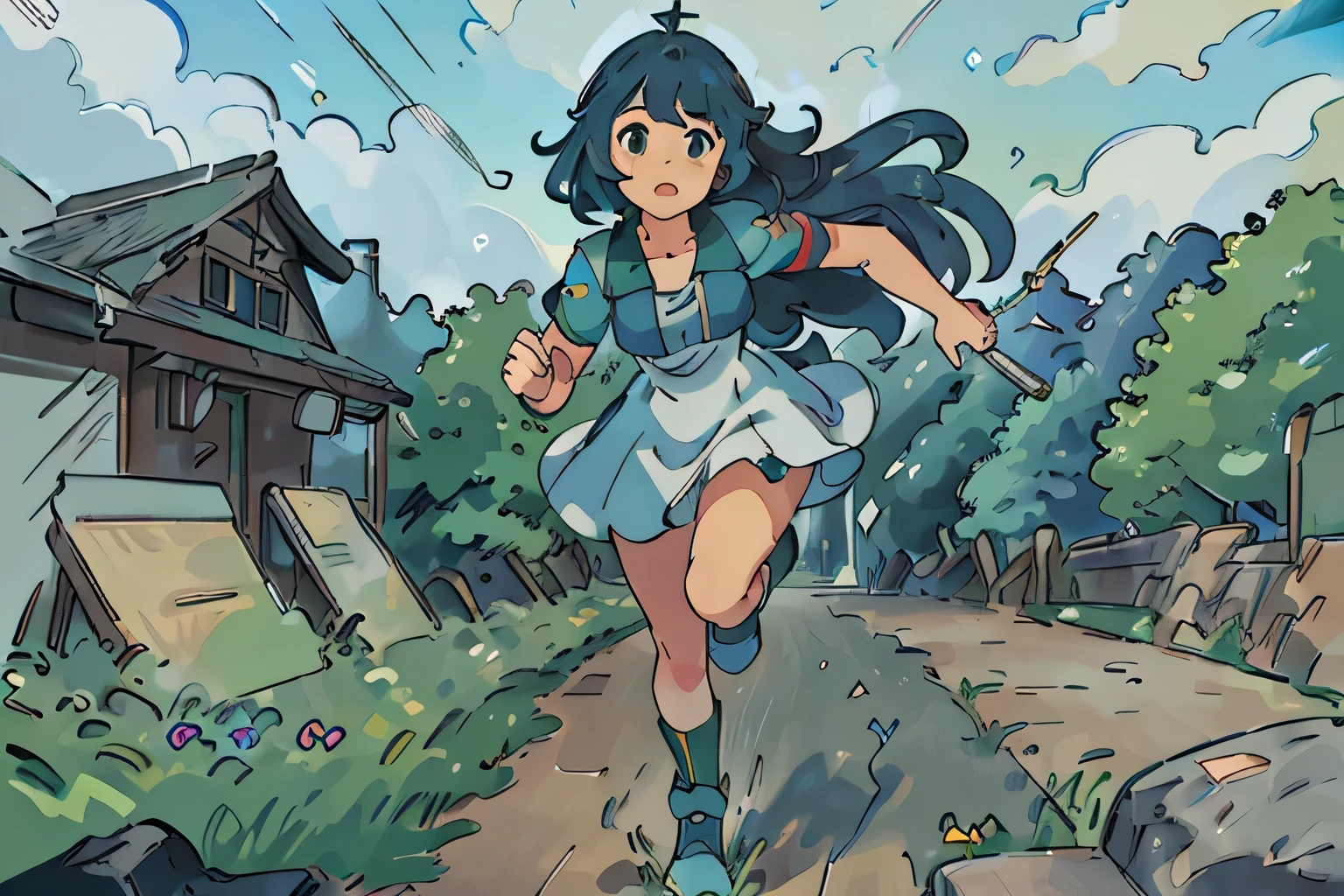(highest quality,4K,8k,High resolution,masterpiece:1.2),Very detailed,(Realistic,photoRealistic,photo-Realistic:1.37),figure,Running Girl,Sports Dress,sports boots,garden, Studio Ghibli style,Vibrant colors
