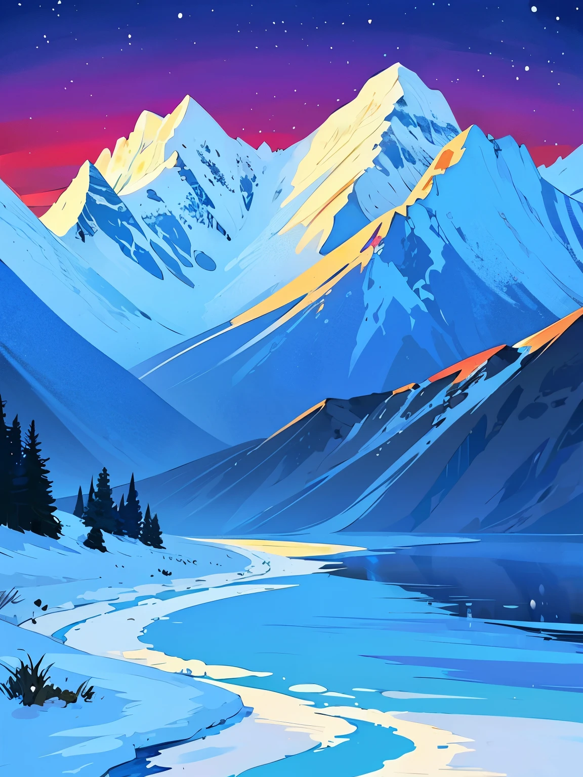 heavy snowstorm in the deep night,((There are no people)),Nobody is here,((there are no artifact)),((Snowy himalayas mountain with a severe snowstorm)),There is no road,No buildings,beautiful Nature,High quality,Detailed