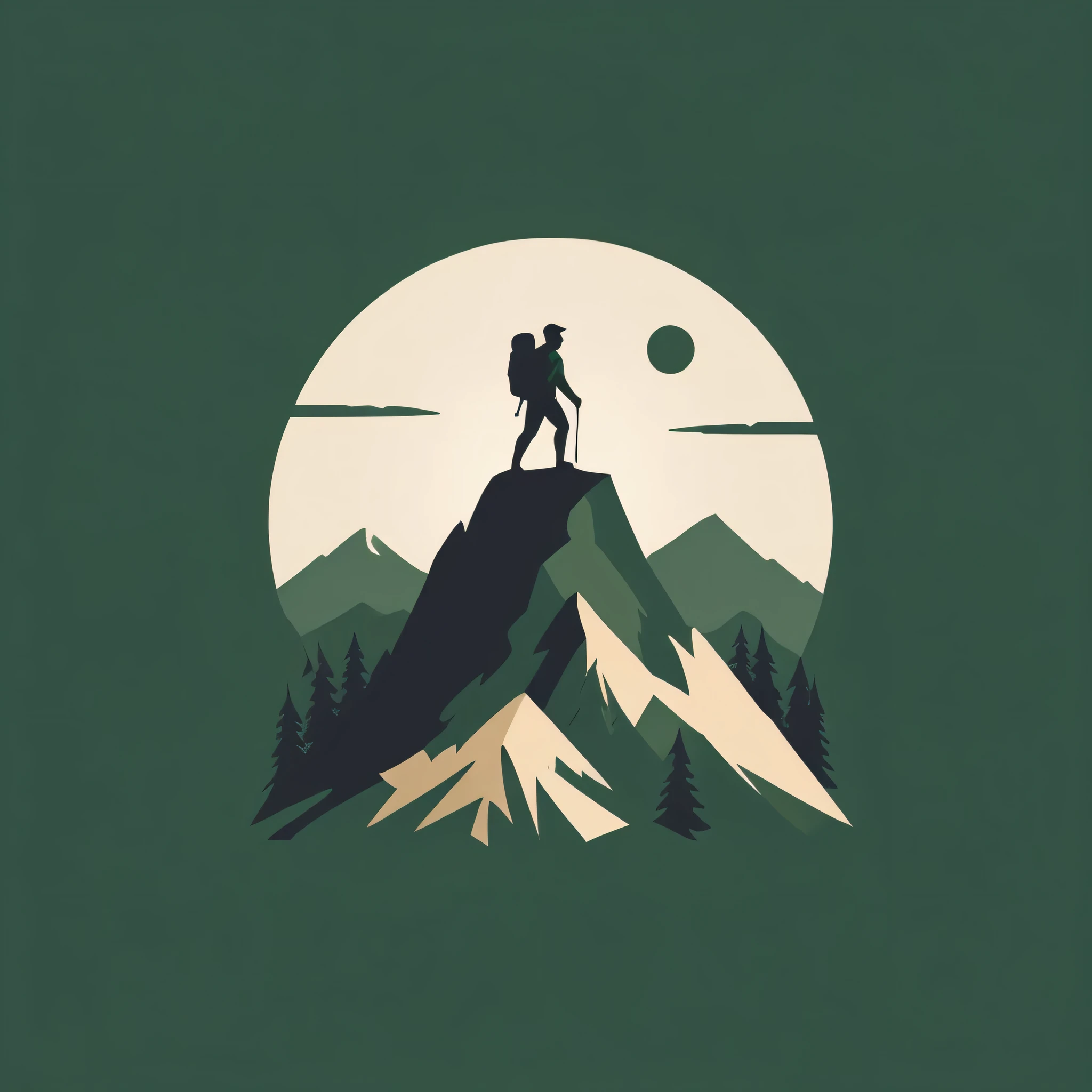 logo,
A logo for a video channel, man treking, mountain, wilderness, wilderness-themed colors (dark green, beige)
),LogoRedAF
,