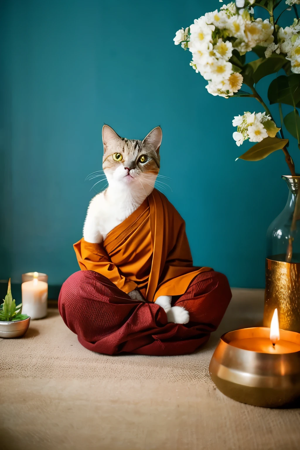 Cat cosplays as Buddha、meditation