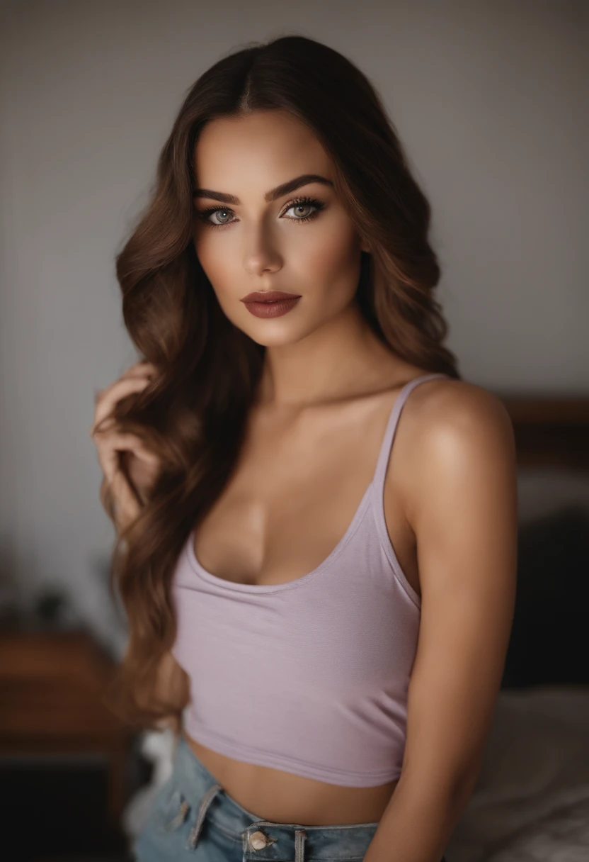 Arafed woman with matching tank top and panties, Fille sexy aux yeux marrons, Portrait de Sophie Mudd, cheveux noirs et grands yeux, au club, Selfie d&#39;une jeune femme, Augen dans la chambre, Violette Myers, sans maquillage, Maquillage naturel, Regarder directement dans la caméra, Visage avec Artgram, maquillage subtil, superbe photo de tout le corps, dans la chambre, clivage