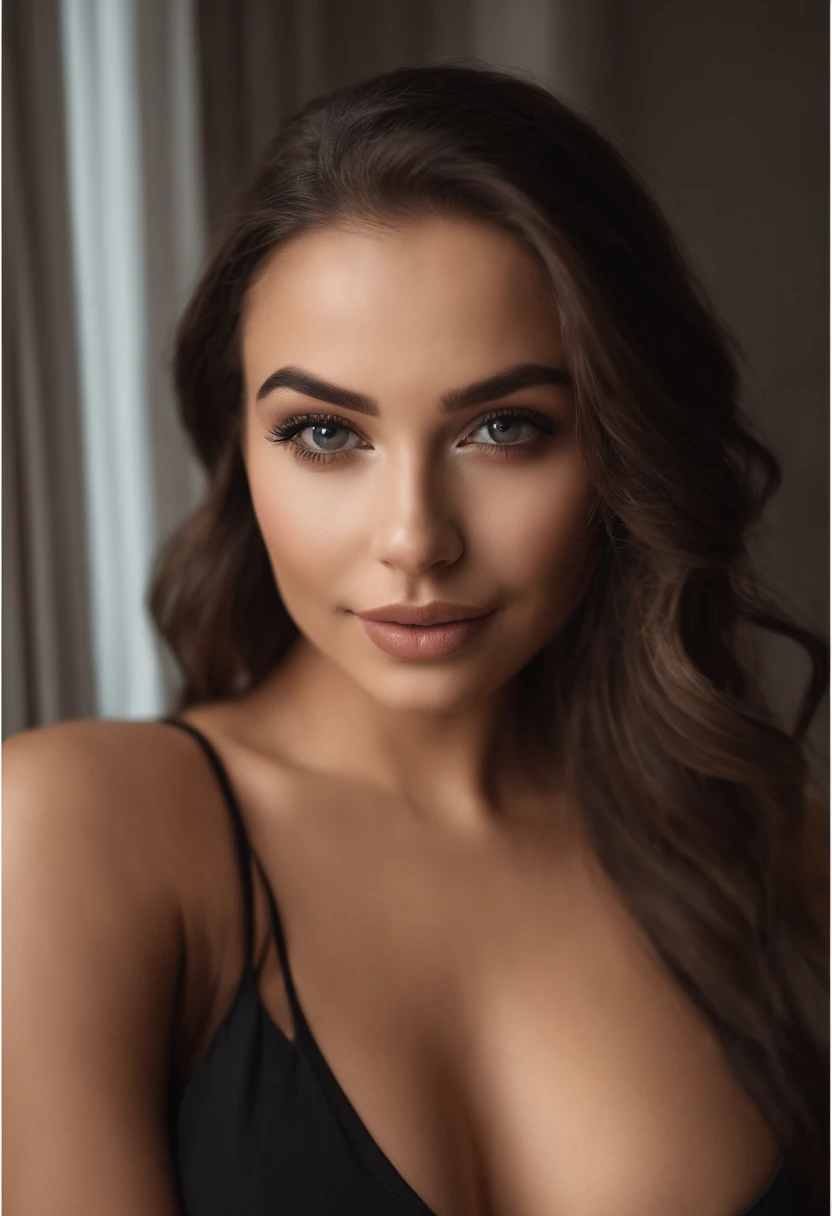 Arafed woman with matching tank top and panties, Fille sexy aux yeux marrons, Portrait de Sophie Mudd, cheveux noirs et grands yeux, au club, Selfie d'une jeune femme, Augen dans la chambre, Violette Myers, sans maquillage, Maquillage naturel, Regarder directement dans la caméra, Visage avec Artgram, maquillage subtil, superbe photo de tout le corps, dans la chambre, clivage