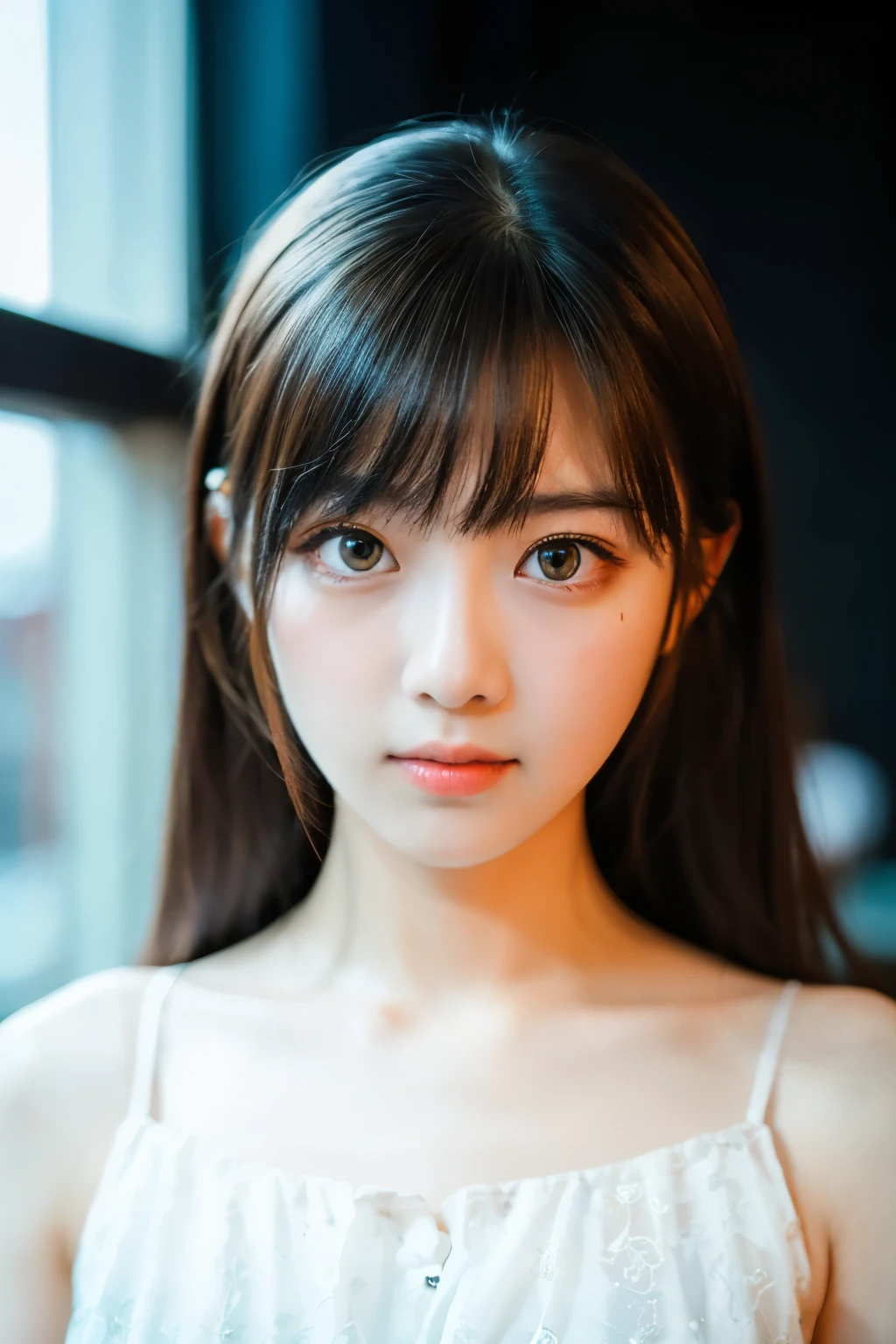 Ulzzang-6500-v1.1,  (RAW Photos:1.2), (Photorealistic), Beautiful detailed girl, (See-through:1.3), (Genuine: 1.4), Very detailed目と顔, Beautiful and beautiful eyes, Elegant long dress、Large file size, High resolution, Very detailed, highest quality, [masterpiece:1.6], Awareness-raising, Very detailed, Hmph, finely, highest quality, 8k wallpaper, Cinema Lighting, 1 girl, 17 years old, Perfect figure, Cute droopy eyes、Beautiful big eyes、highest quality, 1 girl, eye shadow, Upper Body, Portraiture, 