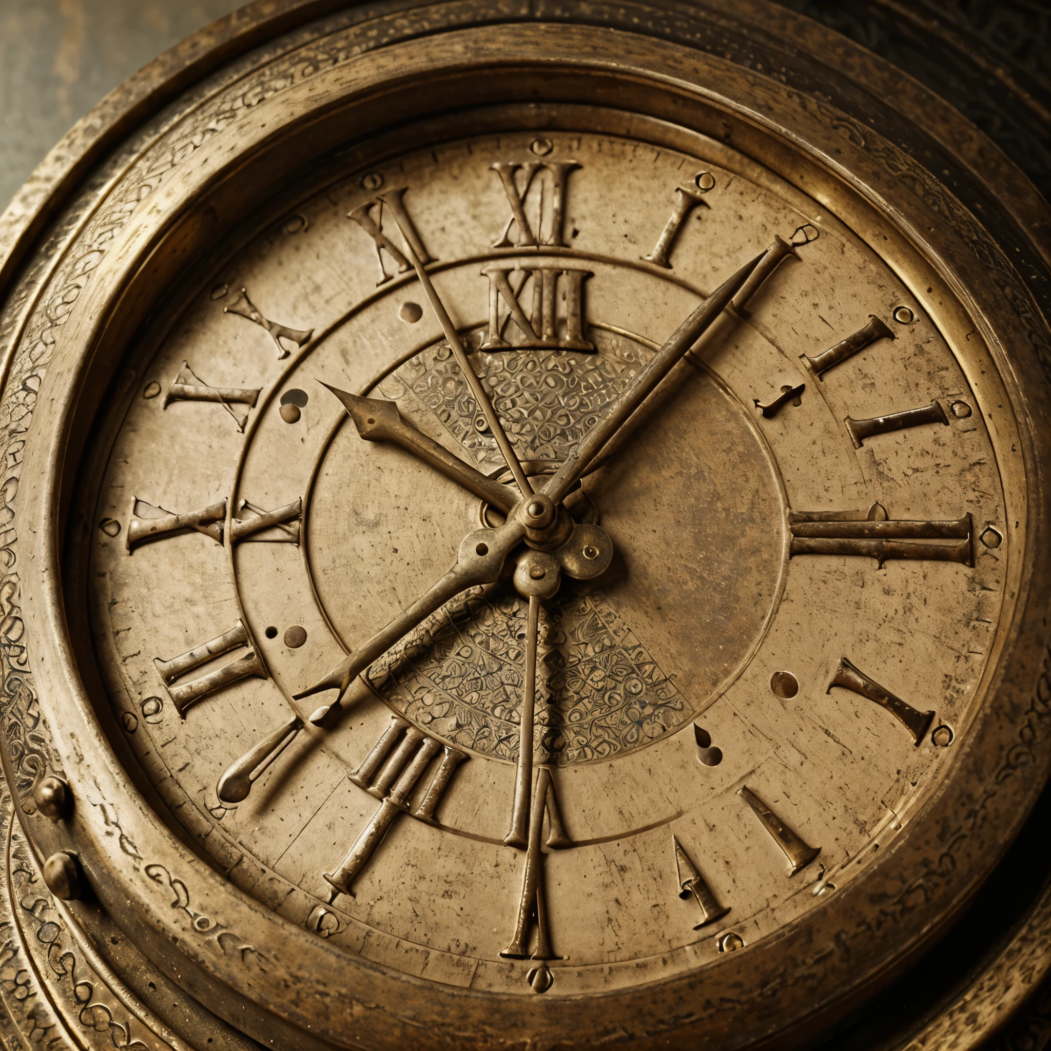 (Best quality, High-definition, Ultra-detailed: 1.2), Close-up shot of a school clock ticking, Antique metal body, rustic surface, intricate gears, intricate hands, golden numerals, vintage design, shallow depth of field, cinematic, old classroom setting, nostalgic atmosphere, warm natural lighting, old parchment background, photorealistic, film grain, focus on clock face, vintage aesthetic, ((patina: 0.8)), ((visibly worn: 0.6)).
(High resolution, Detailed textures: 1.5), Close-up portrait of a school clock, Ticking hands, classic clock face