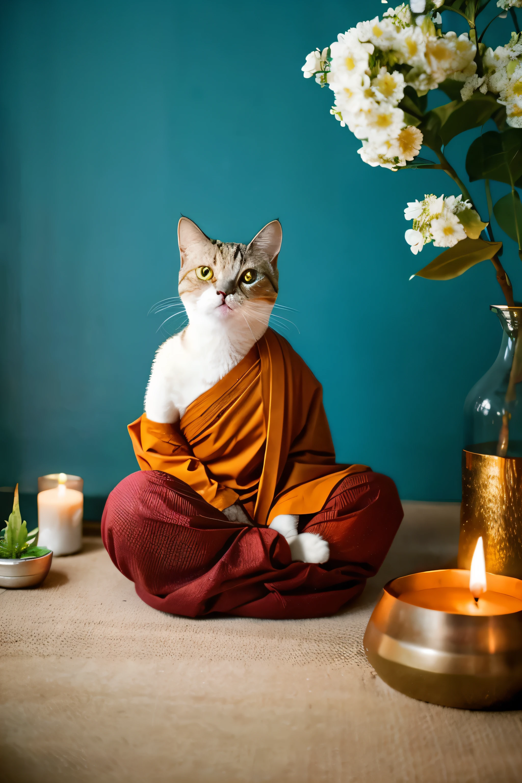 Cat cosplays as Buddha、meditation