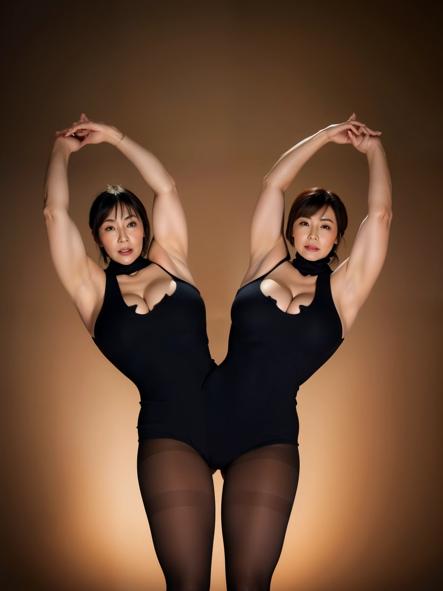 (highest quality,8k,masterpiece),Japanese mature woman sitting on a luxury chair,50 years old,huge ,Accentuate your cleavage,Glamour,Sexy,Full nudity,Wearing a sleeveless turtleneck,Tight-fitting knit dress,Muchimuchi,Black Pantyhose,High heels,Crossing your legs,Depicts genitalia,