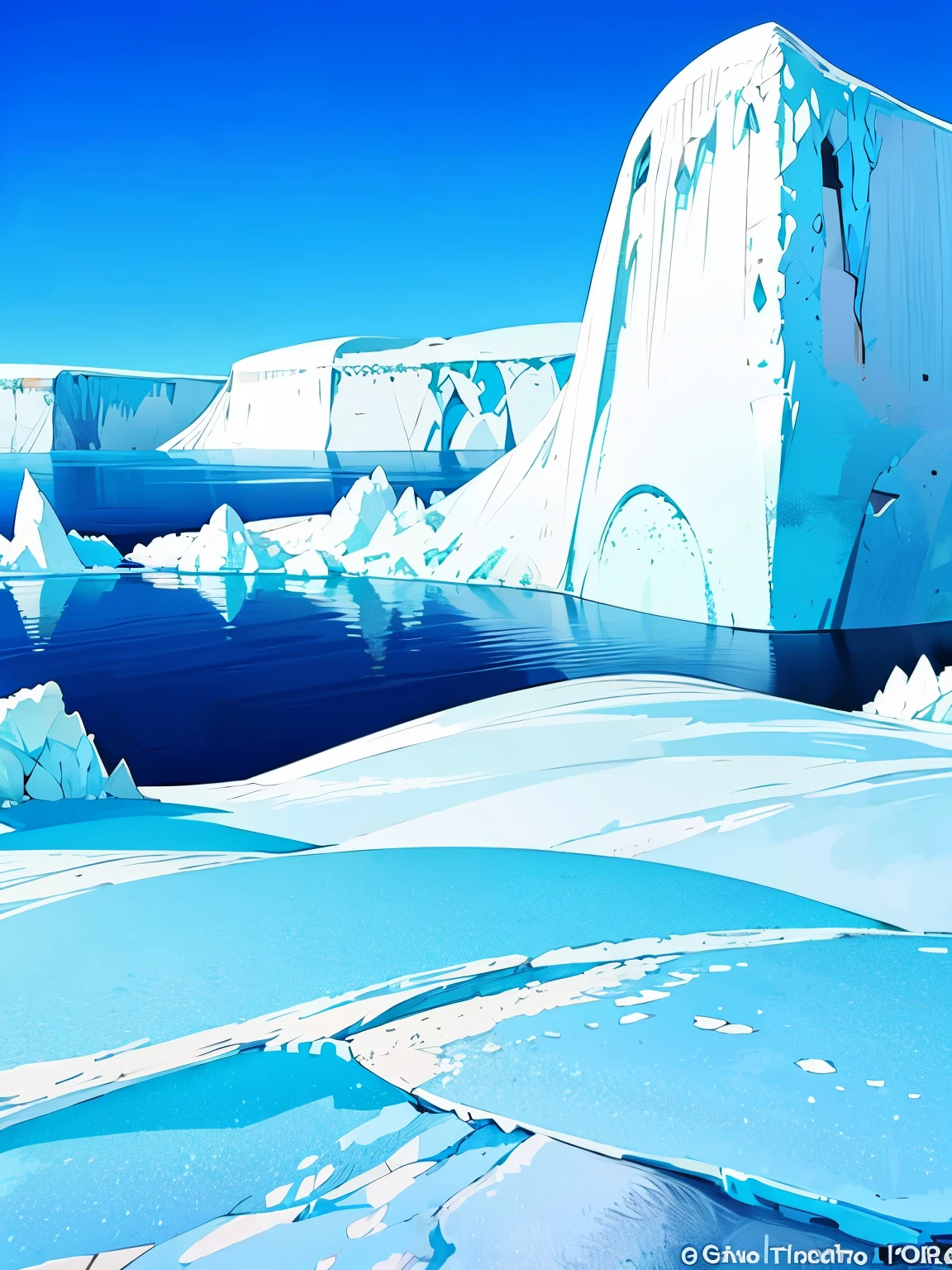beautiful blue sky,((There are no people)),Nobody is here,((there are no artifact)),((Antarctic ice field,cracking ice,Drifting iceberg)),There is no road,No buildings,beautiful Nature,High quality,Detailed