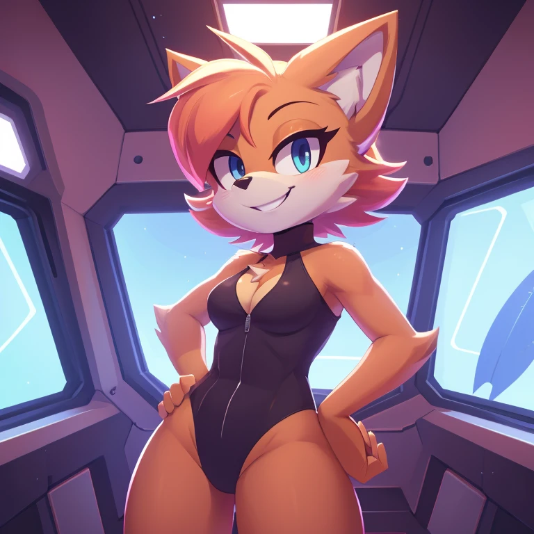 score_9, score_8_up, score_7_upKatt monroe, furry, in spaceship, standing, wink, seductive smile, hands on own hips