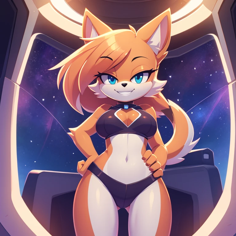 score_9, score_8_up, score_7_upKatt monroe, furry, in spaceship, standing, wink, seductive smile, hands on own ????