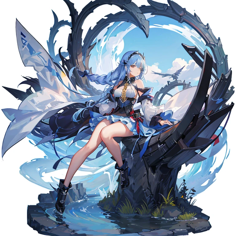 Large breasts　girl　Her hair is down and partially braided.　The clothes are transparent　The skirt is short　