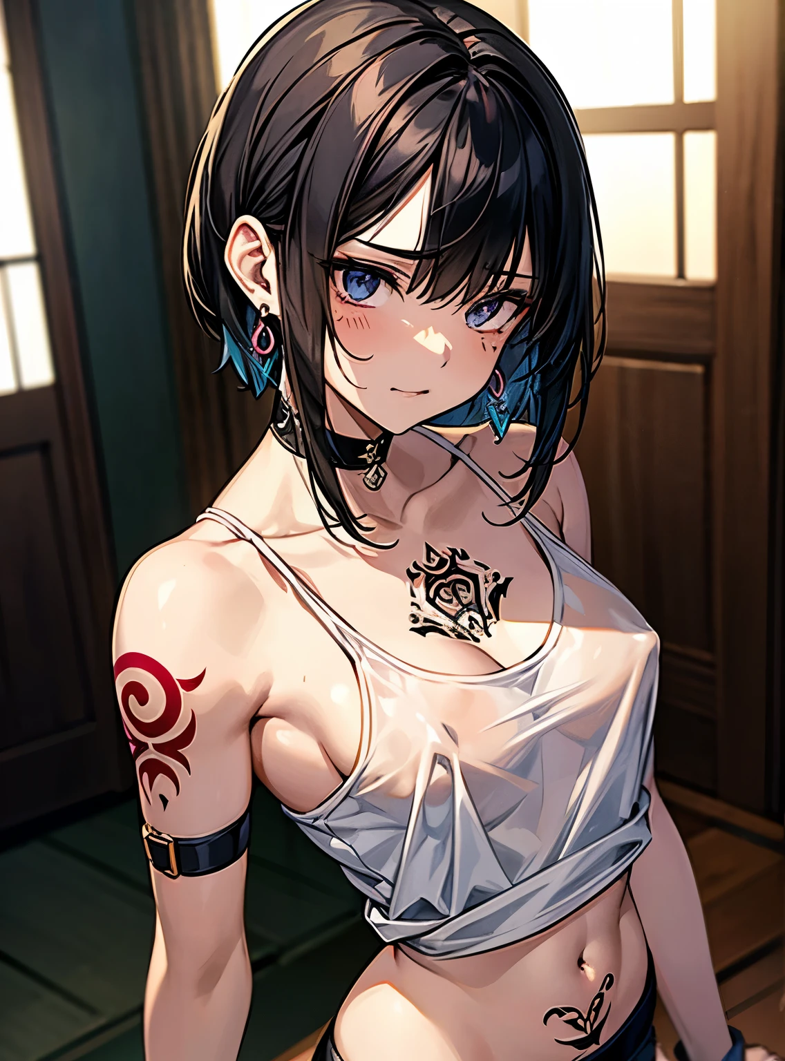 Nipples are visible、Beautiful breasts、Black Hair、Attractive breasts、Beautiful and attractive anime woman, Enchanting anime girl,Slippery、black eye、beautiful girl、、Quiet、Inconspicuous、White see-through tank top、Big Breasts、Stay in the house、Underwear is visible、Underwear is biting into、Small underwear、Shaved、Wet Skin、((腕にTattoo))、(For the whole body)Tattoo、Nipples are visible、large hoop earrings、(on the back of your hand)Tattoo、(On the legs)Tattoo、(On my back)Tattoo、(On the stomach)Tattoo、Provocative、(和彫の大きいTattoo)、For the whole bodyTattoo、(On the face)Tattoo、Short Bob、Provocative、肩にTattoo、((Tattoo))、(日本の柄のTattoo)、brown、Looking up from below、Showing her pussy、Plump body、Have sex、Drooling from the mouth、handcuffs、Shackles、Crucifixion、Looking up