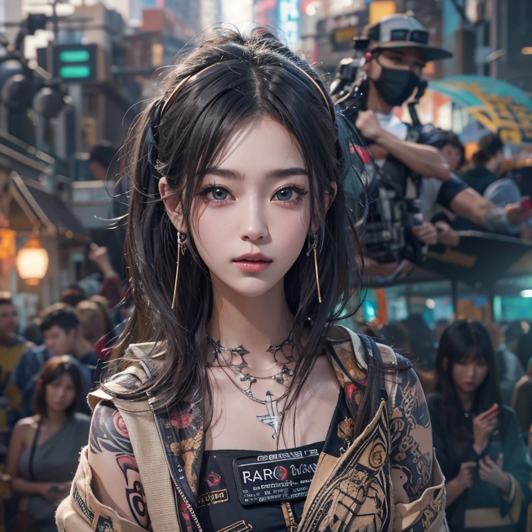 Ride a futuristic mobile、Hair flows、 ((highest quality、masterpiece、8k、best image quality、ultra high resolution、Award-winning work)、(accurate anatomy:1.1)、(look at me and smile:1.1)、Shining fair skin with ultra high resolution、most detailed face、ultra high resolution detailed face、ultra high resolutionの髪の毛、(ultra high resolutionの煌めく瞳:1.1)、Beautiful face drawn in every detail、(blurred background:1.1)、cyberpunk clothes, chest together, tattoo, desert