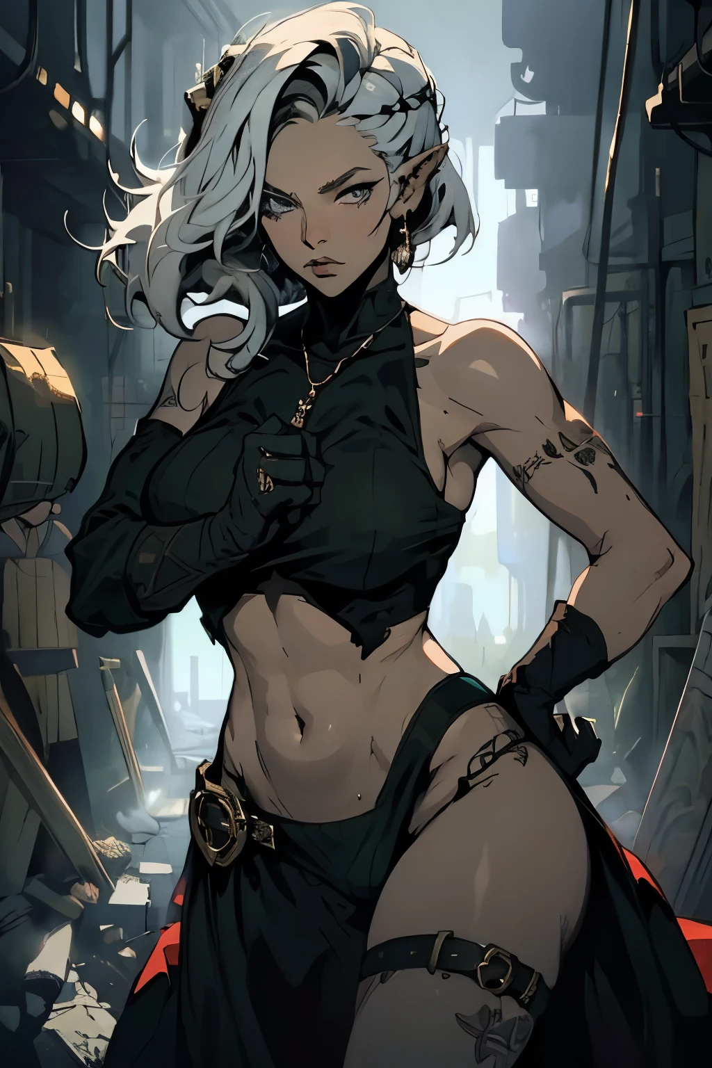 dark elve pale_skin white_skin girl athletic underground dungeon bikini armor