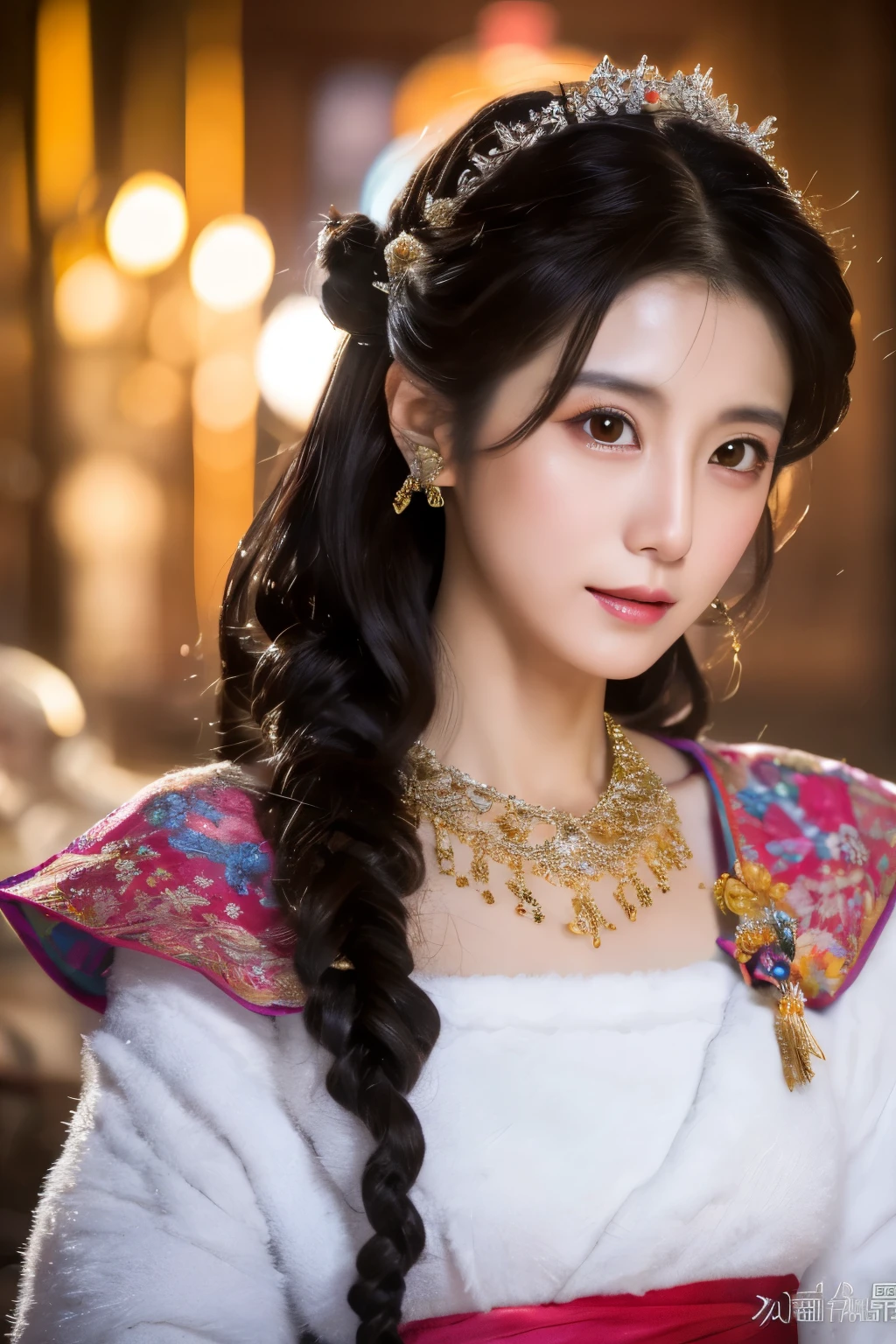 Masterpiece, high quality, high resolution, 8K, Skinny Japanese woman in a costume of Yang Guifei, beautiful face, makeup of Yang Guifei, detailed face, detailed eyes
