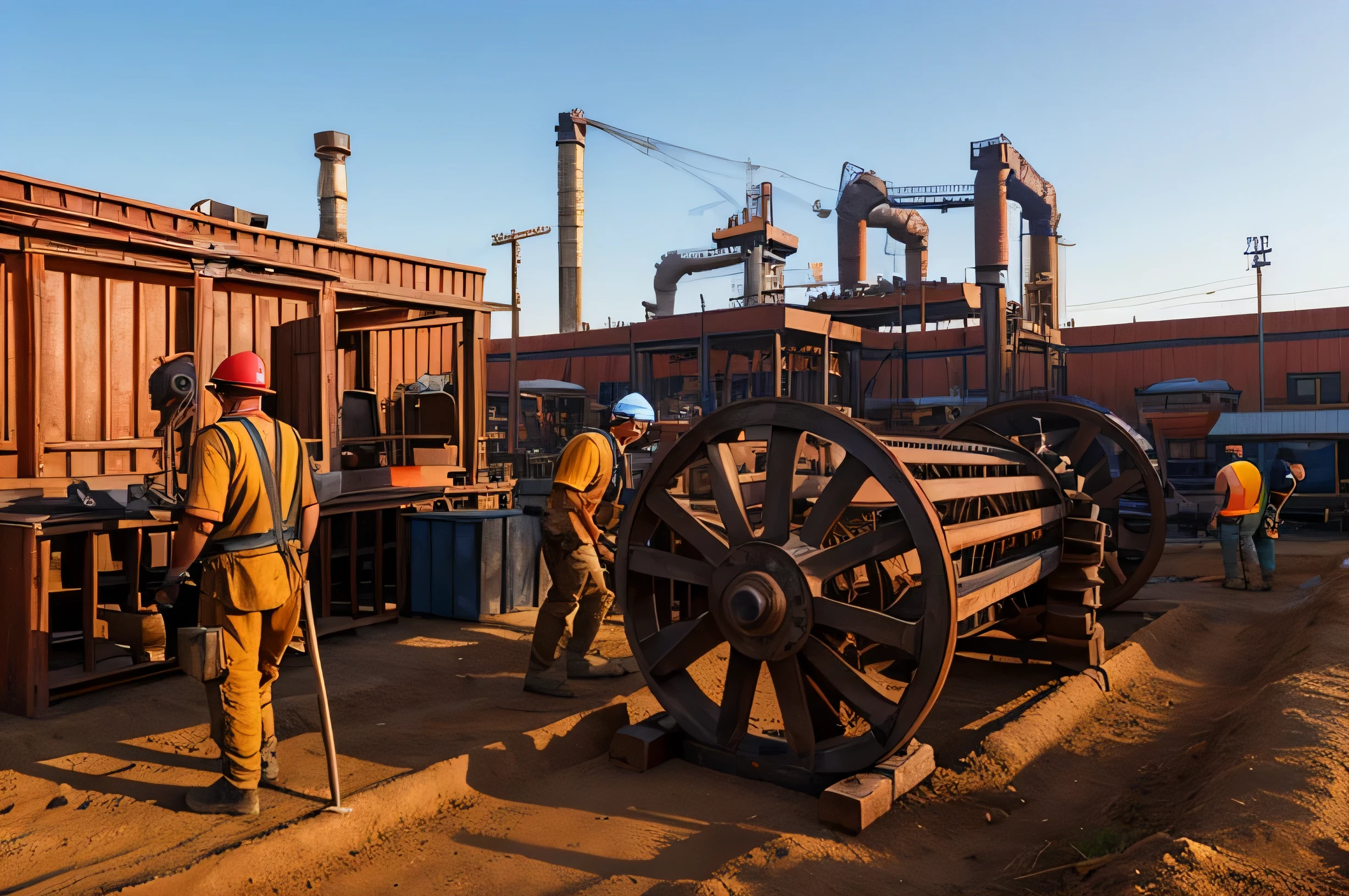 men working in industry, MECHANICAL MANUFACTURING, ancient industry, Industrial Revolution, alta qualidade, cores preto e branco