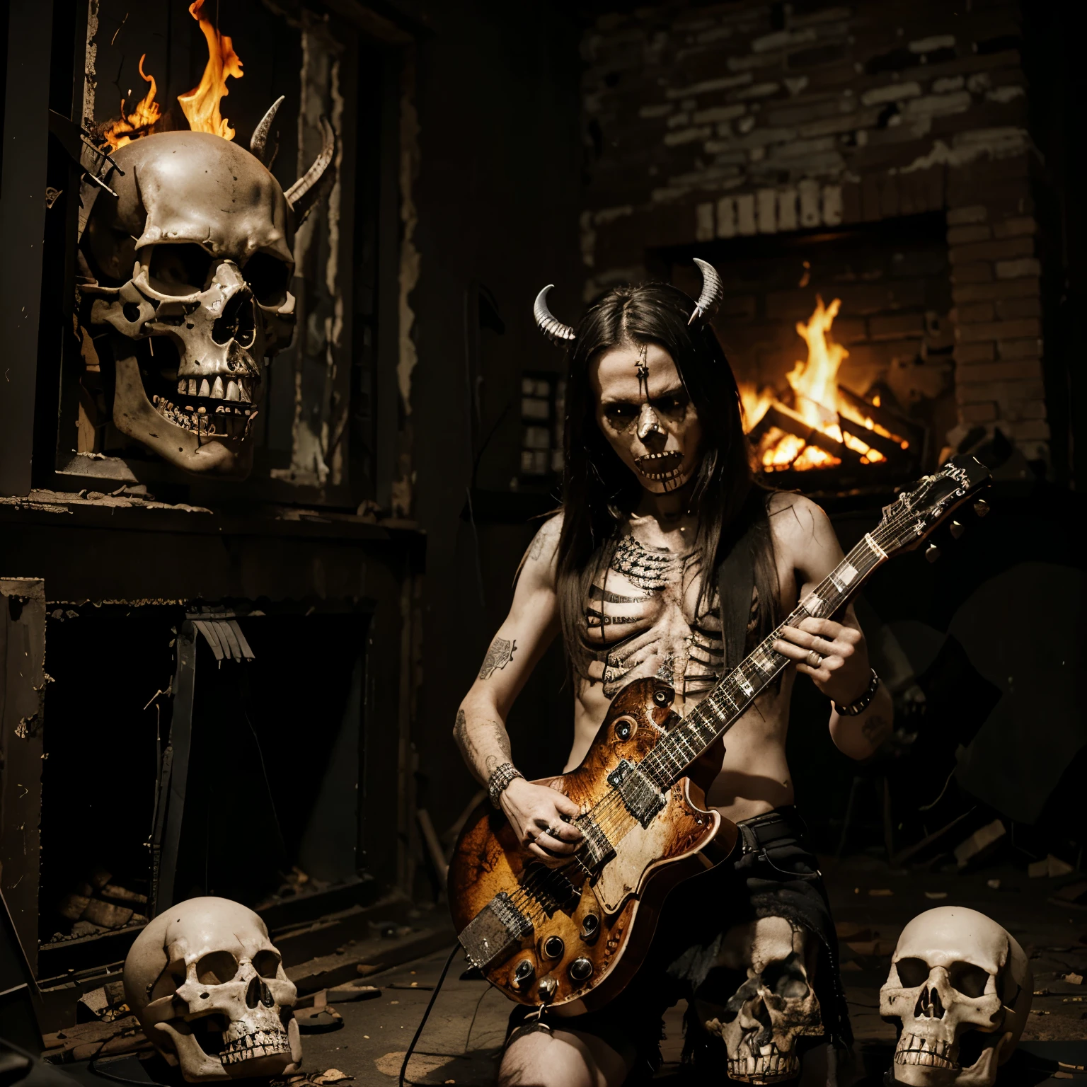 cartoon, bad, wicked, skeletons, Guitar, from, fire, Ruin, metal, cover, Satan, Lucifer