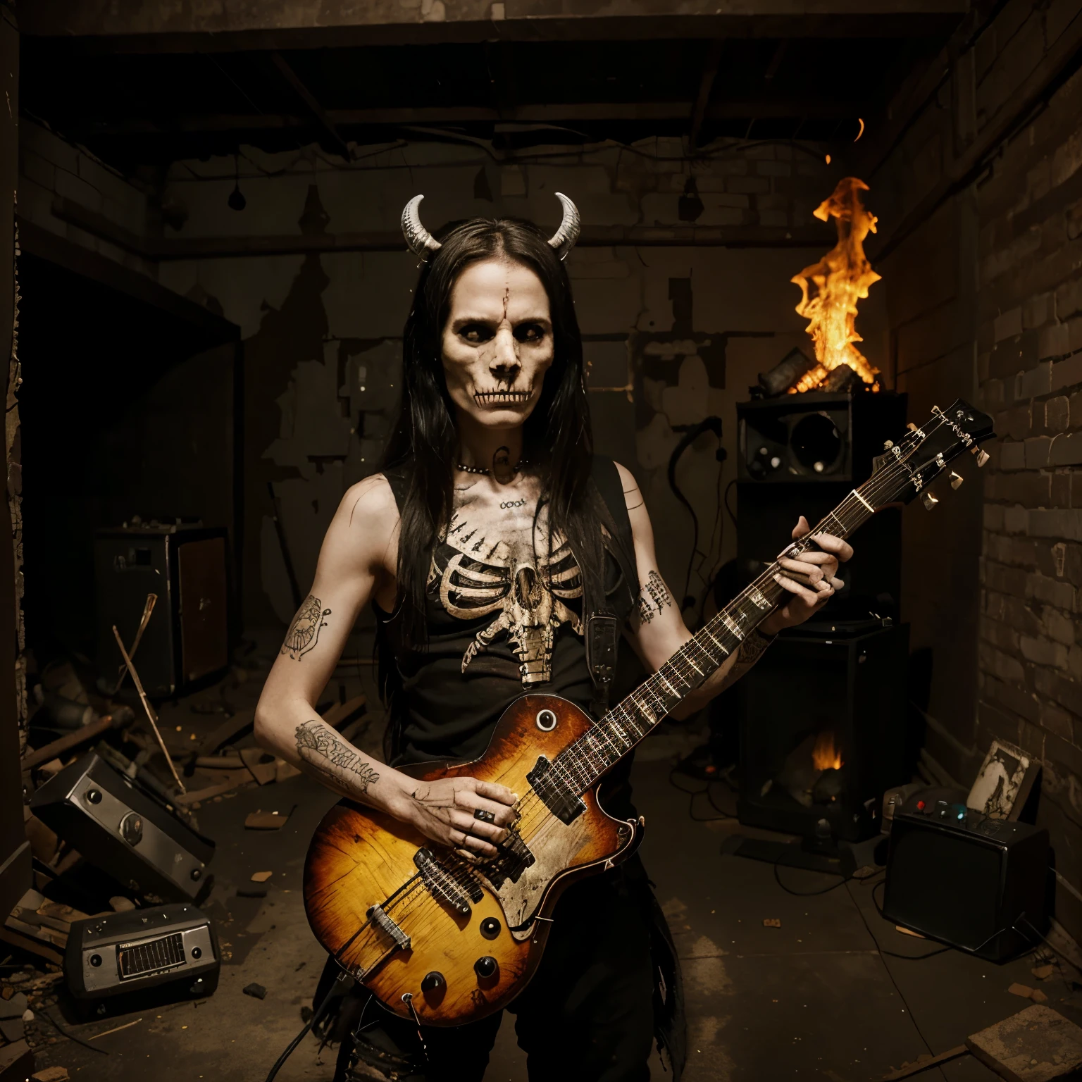 cartoon, bad, wicked, skeletons, Guitar, from, fire, Ruin, metal, cover, Satan, Lucifer