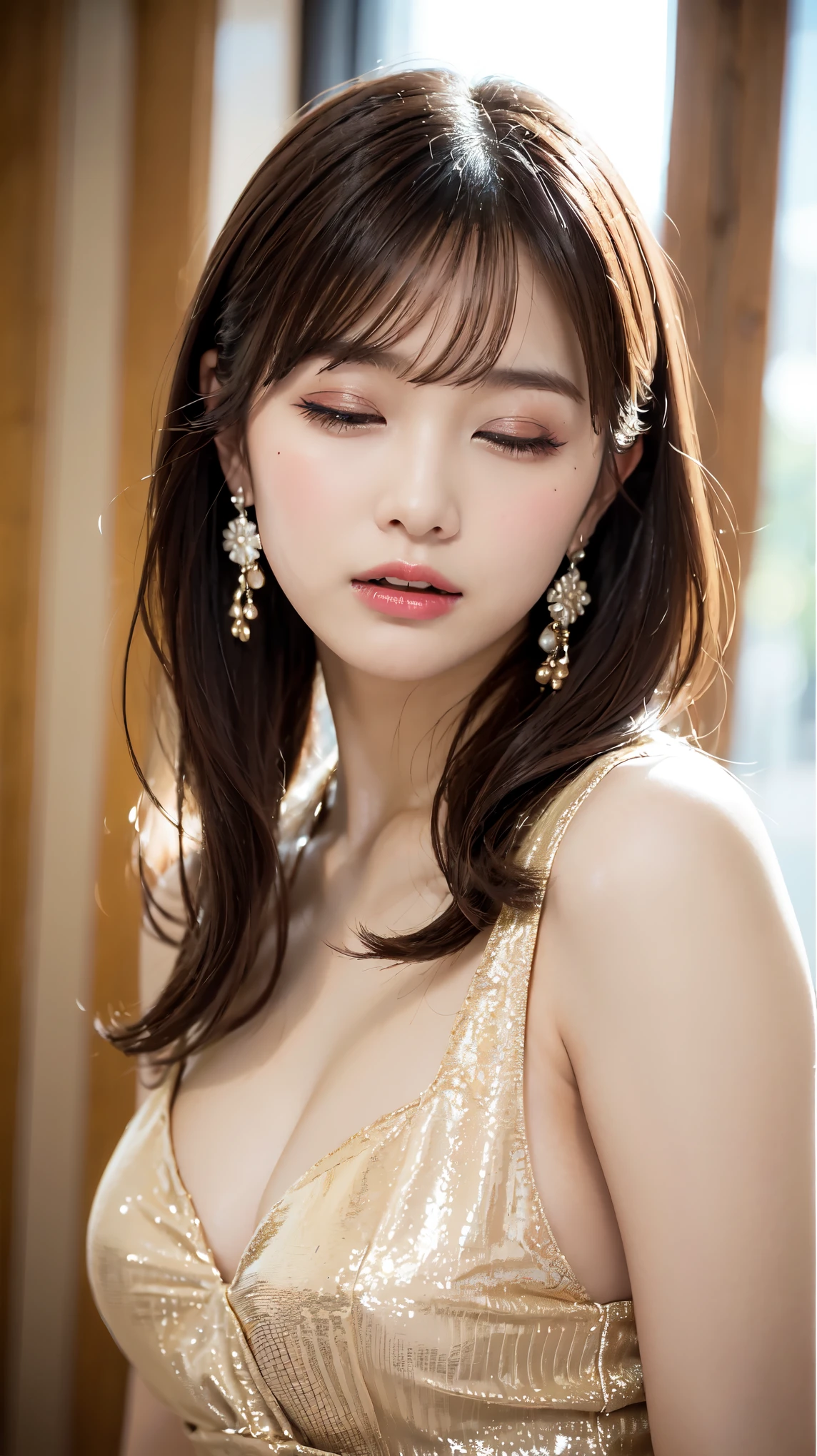 nsfw, body、Full body Esbian、Western-style building, 1 female, Beautiful Japanese actresses, Age 25, Double Eyes,mile, Detailed face, Big earrings,Large Necklace, Flashy makeup using red eyeshadow,light brown delicate middle cut hair,the tips of the hair are wavy,Classy hairstyle,fine grain,Slender actress, Sexy silk embroidered mermaid dress:1.2, BREAK ceremony,((Masturbating violently, ディルドをInsert:1.5)), ((Random sexy poses、Insert、Deep pleasure, Ecstatic eyes:1.2)), ((I close my eyes and gasp hard:1.2))、Ecstatic face、Climax expression, Grit your teeth、My whole body is convulsing、Official Art,Highly detailed CG Unity 8k wallpaper, (masterpiece:1.0),(highest quality:1.0), photo shoot, 8k, Browsing Caution, High resolution, Kodak Portrait 400, Film Grain, Lens flare brilliance, View Viewer, (close-up face:1.3)