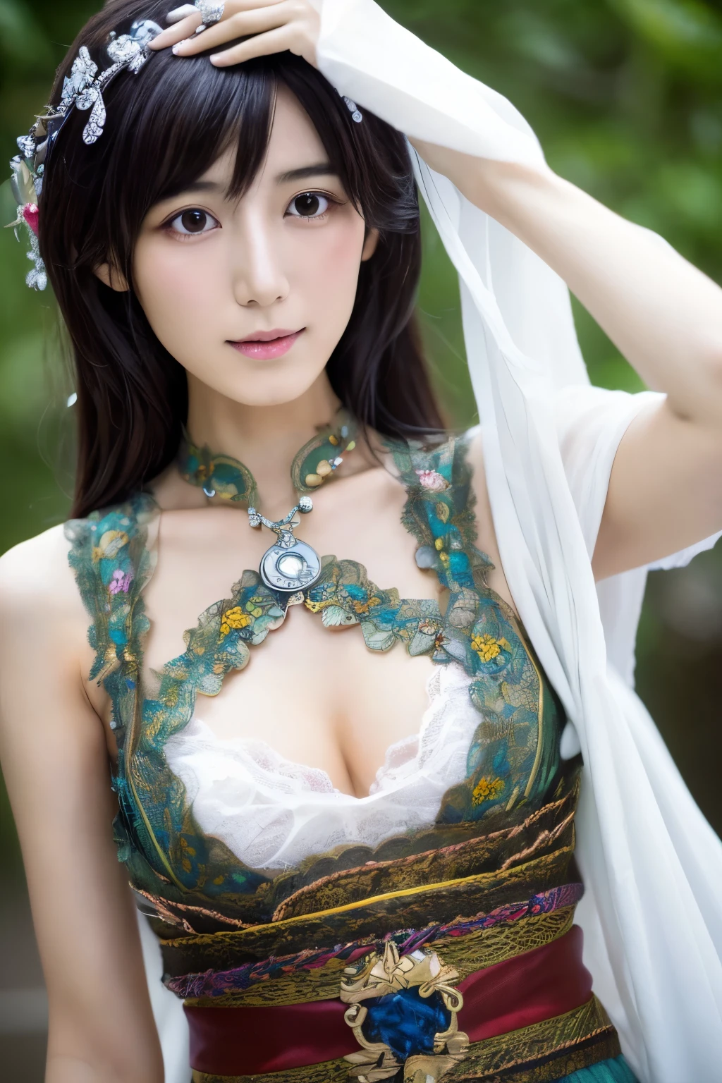 Masterpiece, high quality, high resolution, 8K, ((Skinny Japanese woman in a costume of Yang Guifei)), beautiful face, makeup of Yang Guifei, detailed face, detailed eyes