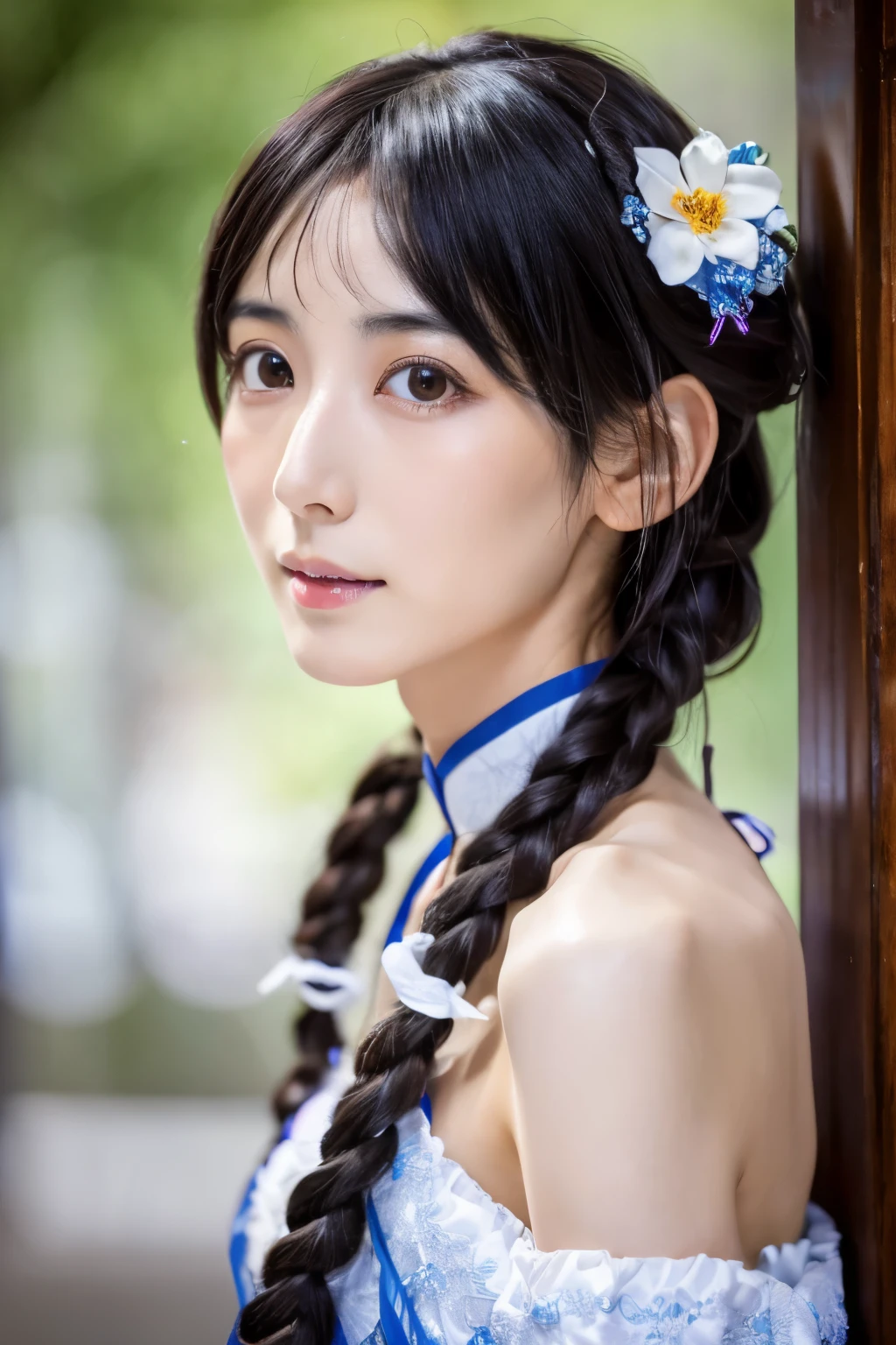 Masterpiece, high quality, high resolution, 8K, ((Skinny Japanese woman in a costume of Yang Guifei)), beautiful face, makeup of Yang Guifei, detailed face, detailed eyes