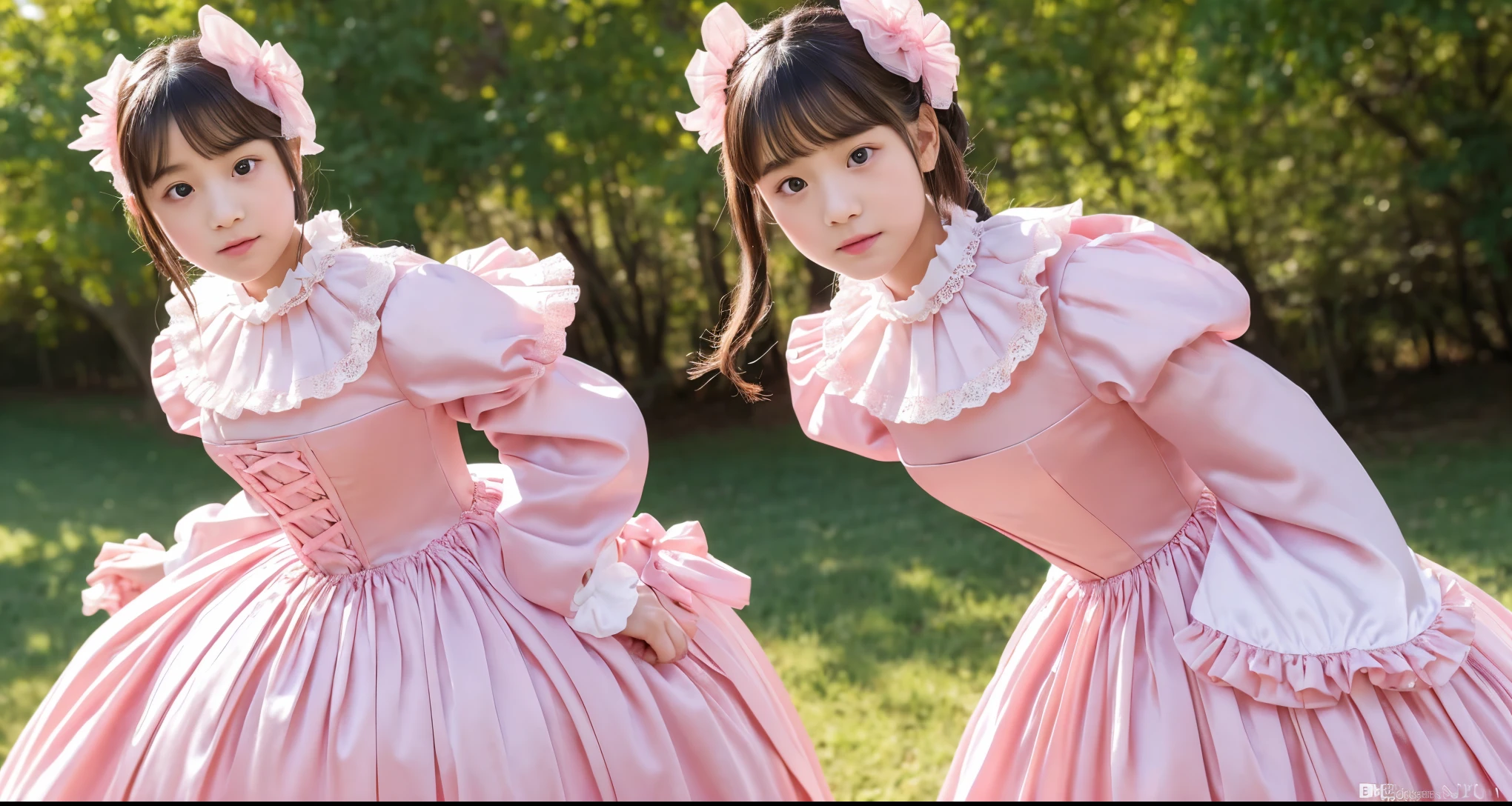 ,highest quality, masterpiece, Highest Resolution, artwork, super それにGet used to it, many Get used to it, Get used to it, それにGet used to it, 3K realistic photos,,(( At the age of 10)),Super detailed baby face,She is a princess,Full-length ball gown dress with hoop skirt,Frilled yoke collar,Puff sleeves,Long sleeve,((Lolita stylt pink detailed princess satin dress、Lots of frills and ribbons。)),Instead&#39;Colorful Fashion,shiny satin dress,Soft and smooth fabric,luxury,Long blonde hair,blue eyes,White skin European,pajamas,((Inside the palace)),,,(( At the age of 10)),Super detailed baby face,Full-length ball gown dress with hoop skirt,Frilled yoke collar,Puff sleeves,腰まで伸びるLong blonde hair,blue eyes,White skin European,pajamas,((Inside the palace bedroom)),ピンクのシルクサテンのluxuryなCanopy bedの上,Canopy bed,Luxurious curtains under a canopy,There were a lot of frilly pillows on the bed.,Highly detailed background,Detailed bed,Romantic atmosphere,Princess lying on the bed，