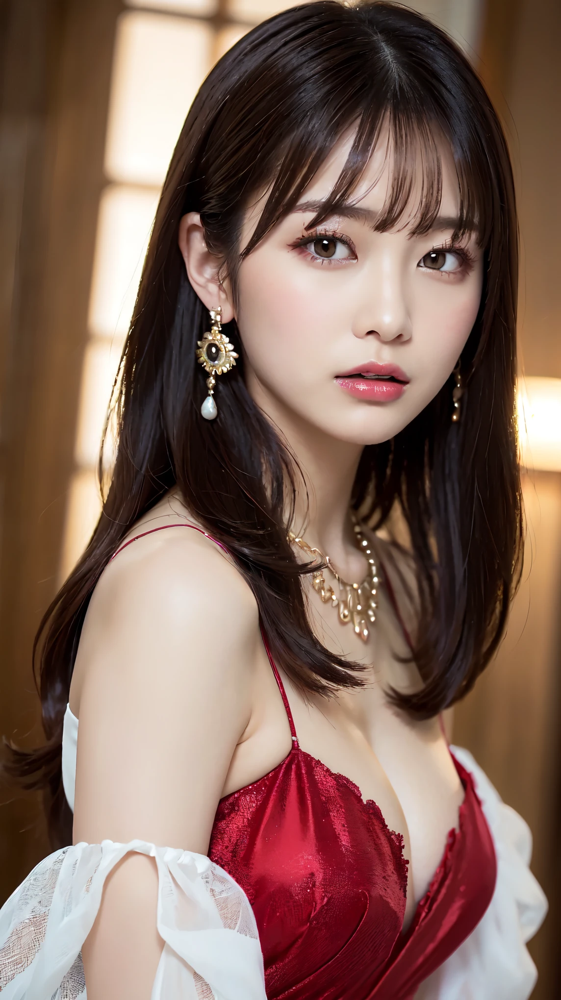 nsfw, body、Full body Esbian、Western-style building, 1 female, Beautiful Japanese actresses, Age 25, Double Eyes,mile, Detailed face, Big earrings,Large Necklace, Flashy makeup using red eyeshadow,light brown delicate middle cut hair,the tips of the hair are wavy,Classy hairstyle,fine grain,Slender actress, Sexy silk embroidered mermaid dress:1.2, BREAK ceremony,((Masturbating violently, ディルドをInsert:1.5)), ((Random sexy poses、Insert、Deep pleasure, Ecstatic eyes:1.2)), ((I close my eyes and gasp hard:1.2))、Ecstatic face、Climax expression, Grit your teeth、My whole body is convulsing、Official Art,Highly detailed CG Unity 8k wallpaper, (masterpiece:1.0),(highest quality:1.0), photo shoot, 8k, Browsing Caution, High resolution, Kodak Portrait 400, Film Grain, Lens flare brilliance, View Viewer, (close-up face:1.3)
