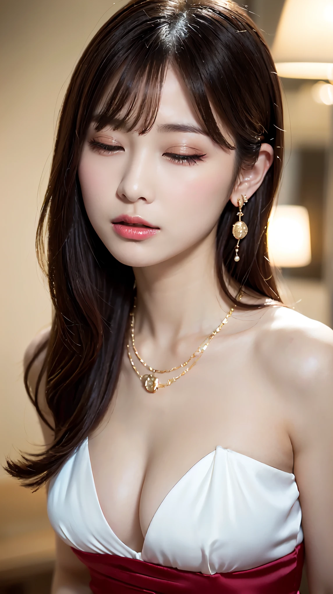 nsfw, body、Full body Esbian、Western-style building, 1 female, Beautiful Japanese actresses, Age 25, Double Eyes,mile, Detailed face, Big earrings，Large Necklace, Flashy makeup using red eyeshadow，light brown delicate middle cut hair，the tips of the hair are wavy，Classy hairstyle，fine grain,Slender actress, Sexy silk embroidered mermaid dress:1.2, BREAK ceremony,((Masturbating violently, ディルドをInsert:1.5)), ((Random sexy poses、Insert、Deep pleasure, Ecstatic eyes:1.2)), ((I close my eyes and gasp hard:1.2))、Ecstatic face、Climax expression, Grit your teeth、My whole body is convulsing、Official Art，Highly detailed CG Unity 8k wallpaper, (masterpiece:1.0),(highest quality:1.0), photo shoot, 8k, Browsing Caution, High resolution, Kodak Portrait 400, Film Grain, Lens flare brilliance, View Viewer, (close-up face:1.3)