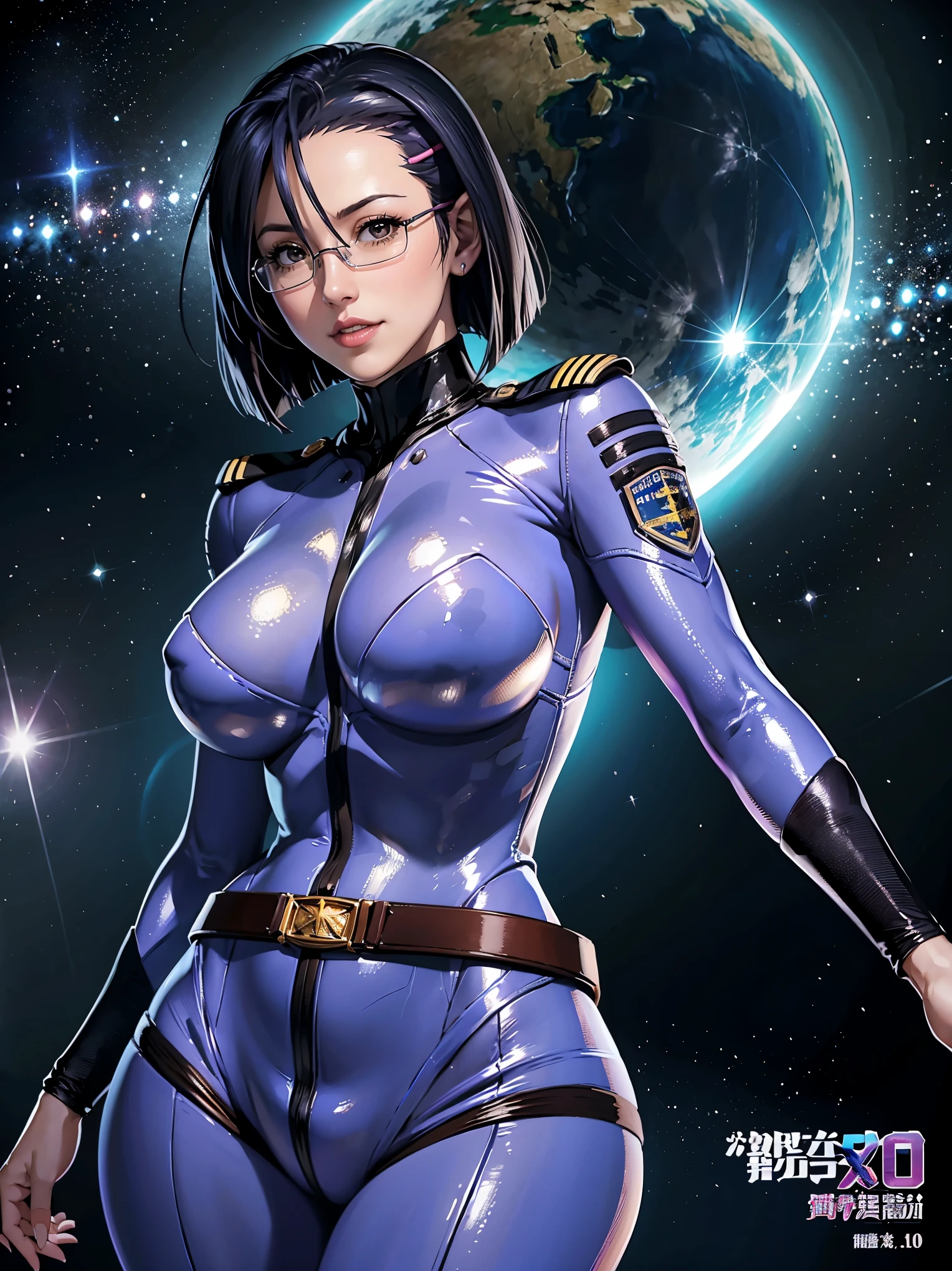 Kaoru Niimi,When you  young,She's smiling, She's seducing, ((Bodysuits)),((uniform)),((Tight skin)),((belt)),((Hair Clip)),She wears glasses,In the world of the future,wonderful night,Science fiction,City of night,  Realistic Skin, incredible light, Ultra-realistic,complicated, Sharp focus, Ray Tracing, RTTX 10.0, Professional photography, masterpiece, Very detailed, high quality, 最high quality, Big Breasts,Her breast size is F cup,Perfectly shaped hemispherical breasts,Beautiful breasts,Soft Breasts,((The whole body,,Dynamic Pose,Sky Porn)),She is very sexy, She is glamorous and has a perfect figure,  She has six heads, She is very beautiful,She has good eyes,She is full of charm,open,She is bewitching.