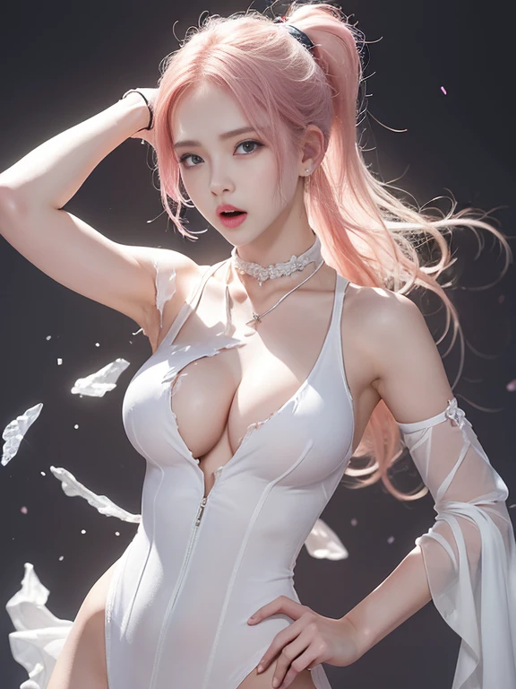 Only 1 Ukrainian woman,25 years old,(Pale skin),necklace,(white chocker necklace:1.6),(earrings:1.3 )、 (pleading eyes:1.3),(Chu Chu pitiful,frown:1.3) (Deep sadness、sorrow、open mouth :1.4 ) (Close your eyes:0.5)(Open lips:1.5)
Expression of enjoyment,masterpiece,original photo,best quality,detail:1.2),cleveage,endless realism,High-granularity CG integration 8k, full-body shot:1.5 (Sweat)(Rain) (Teethless), (Sexy pose),Perfect body (Open your legs facing the camera:1.0) full body pictures:1.22 , (flaxen pink hair) (Very form-fitting bodysuit,Clothes are torn:1.6)
(Clothes are torn:1.0)
(Sexy long legs) (Very long hair,Tie up the ponytail)Lower your head,(Cross your hands on your head:0) ,Show armpits:1.0 (Bust size is at least 36f:1.3) (Show side breasts,round chest,Soft breasts,Breasts are elastic,Shiny Breasts,Breasts are slightly sagging,Slightly larger breast size:1.2)