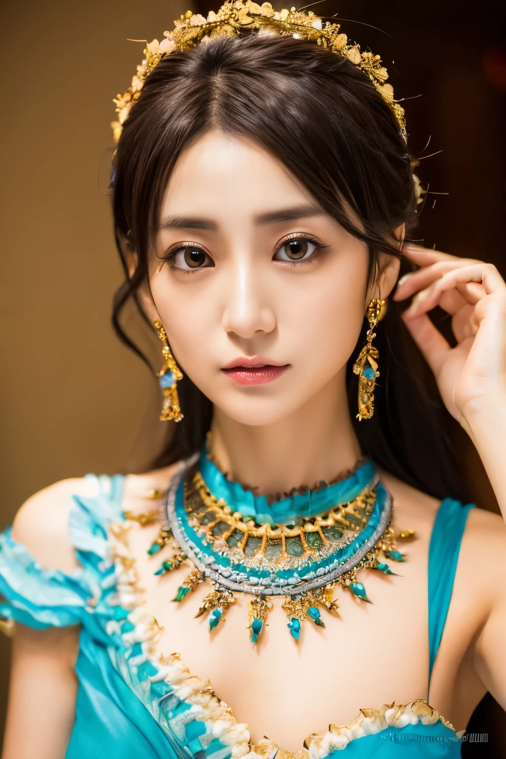 Masterpiece, high quality, high resolution, 8K, ((Skinny Japanese woman in a costume of Yang Guifei)), beautiful face, makeup of Yang Guifei, detailed face, detailed eyes