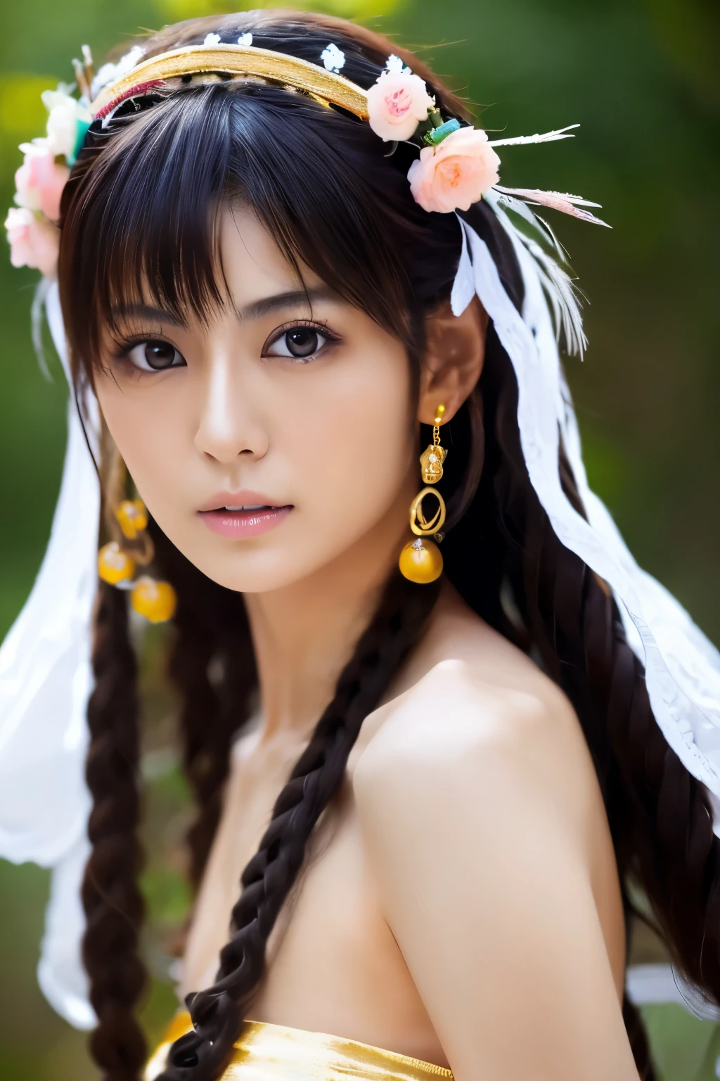 Masterpiece, high quality, high resolution, 8K, ((Skinny Japanese woman in a costume of Yang Guifei)), beautiful face, makeup of Yang Guifei, detailed face, detailed eyes