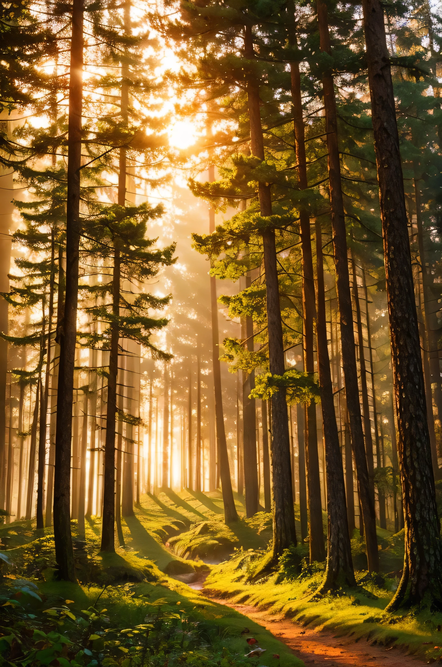 Highest quality,Fantasy,Dense forest,Sunset