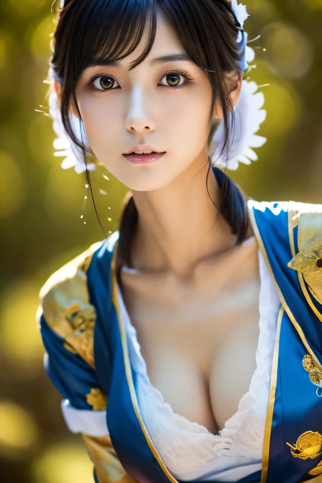 Masterpiece, high quality, high resolution, 8K, ((Skinny Japanese woman in a costume of Yang Guifei)), beautiful face, makeup of Yang Guifei, detailed face, detailed eyes