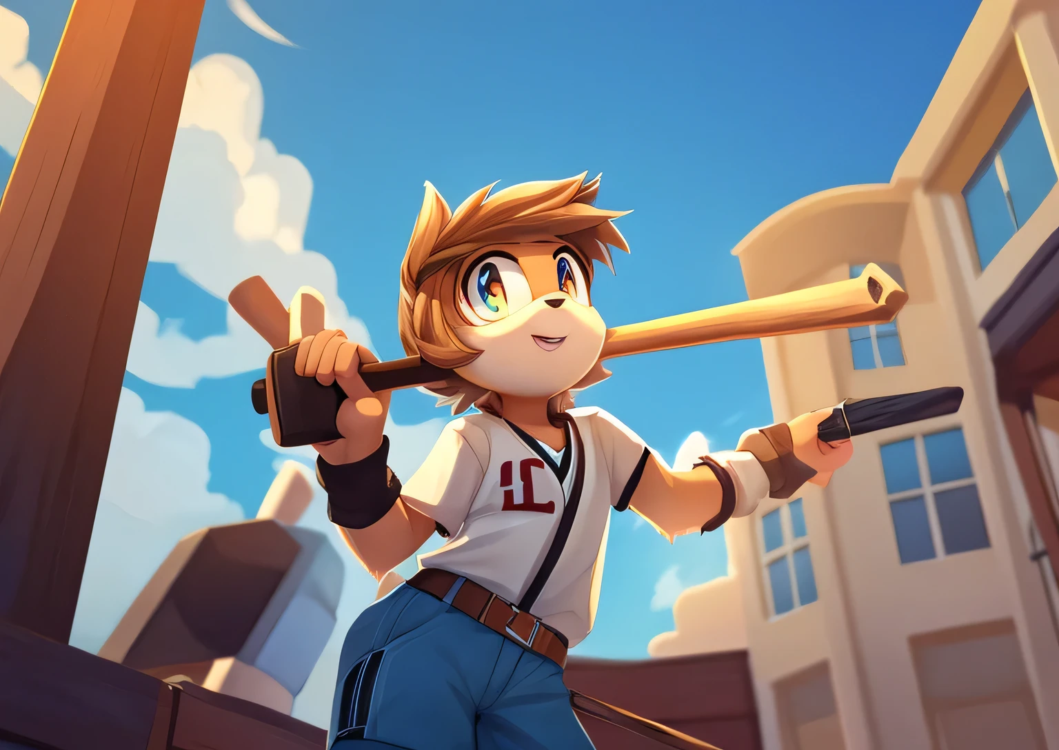 tomboy,look up,base ball stick