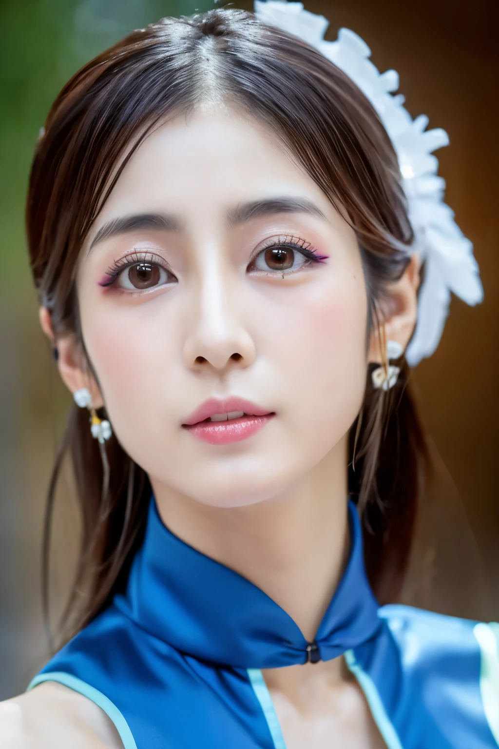 Masterpiece, high quality, high resolution, 8K, ((Skinny Japanese woman in a costume of Yang Guifei)), beautiful face, makeup of Yang Guifei, detailed face, detailed eyes